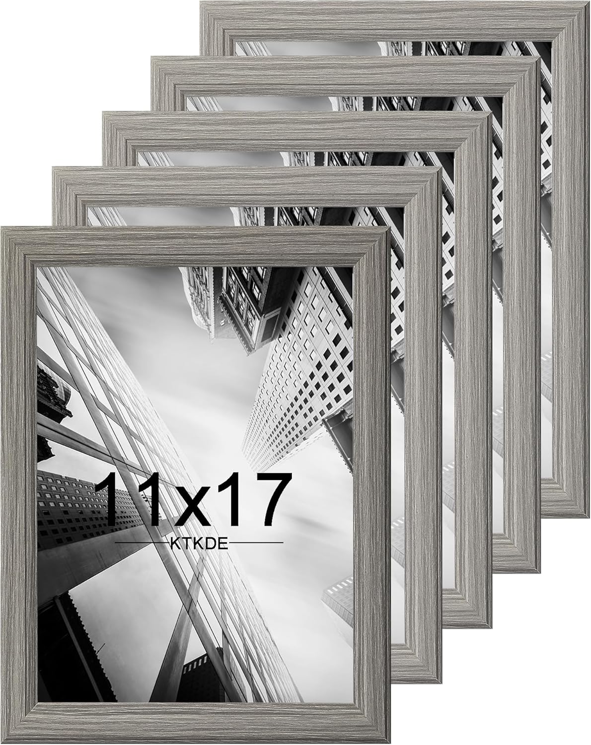 KTKDE 11x17 Picture Frame Set of 5, Wooden frames Grey, Vertical & Horizontal Wall Hanging for Wall Display,Studio Gallery Photo Frame for Photos, Posters & Art Prints