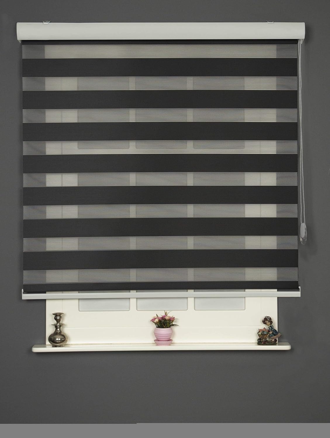 Shadesu Custom Size Zebra Blinds for Windows, 24" W x 72 H, Black, Dual Layer Free-Stop Zebra Shades, Light Control for Day and Night, Sheer Blinds for Indoor Windows, Bedroom, Kitchen