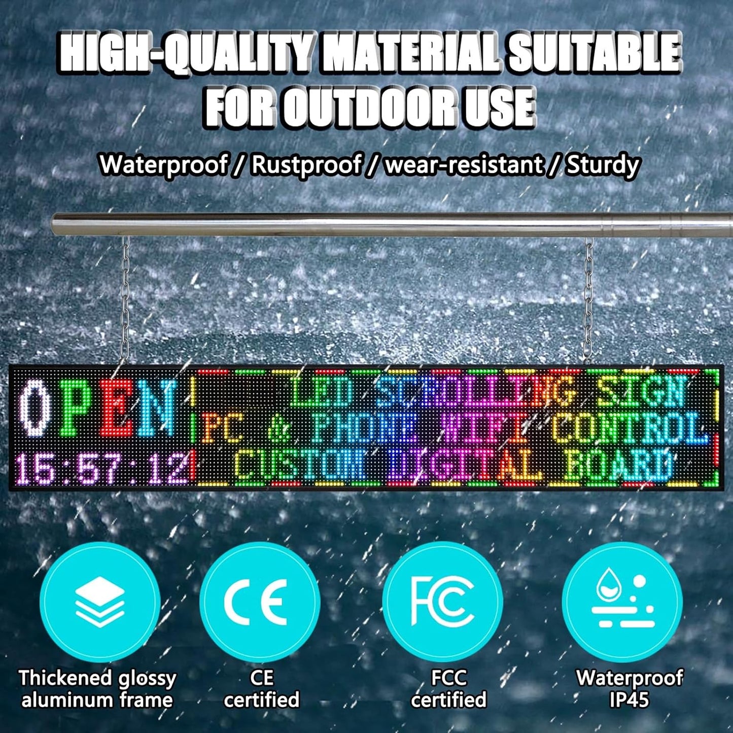 P10 Outdoor Led Sign 77"x14" WiFi Programmable with High Brightness Scrolling LED Sign for Business Digital Advertising Display Electronic Message Board