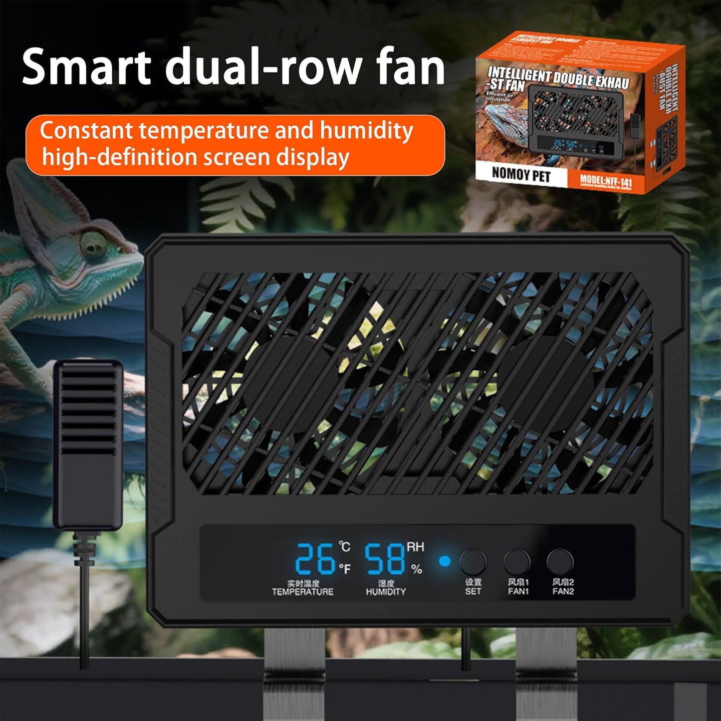 Reptile Fan & Terrarium Dehumidifier – Smart Dual-Row Humidity Fan for Reptile Tank, Snake, Gecko, Bearded Dragon Enclosure