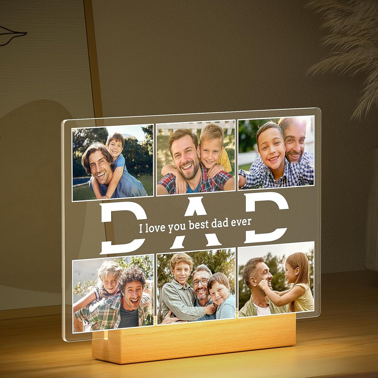 Personalized Gifts for Dad from Daughter and Son, Custom Picture Frames with Photos, Personalized Photo Frame with Night Light, Customized Birthday Gifts for Dad Baby Kid Family