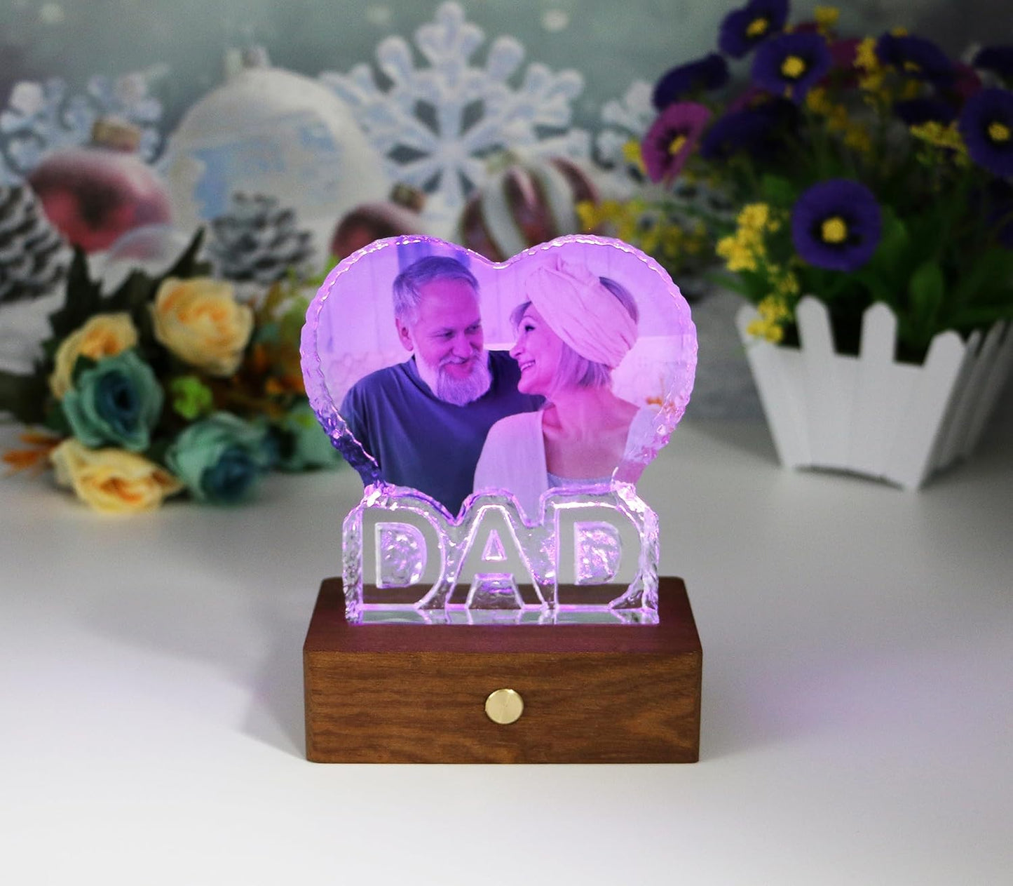 Gifts for Father Personalized Custom Heart-shaped Crystal Photo frame, Gift for Dad, Grandfather, Husband, Father, Men for Christmas, Fathers Day, Birthday, Wedding Anniversary