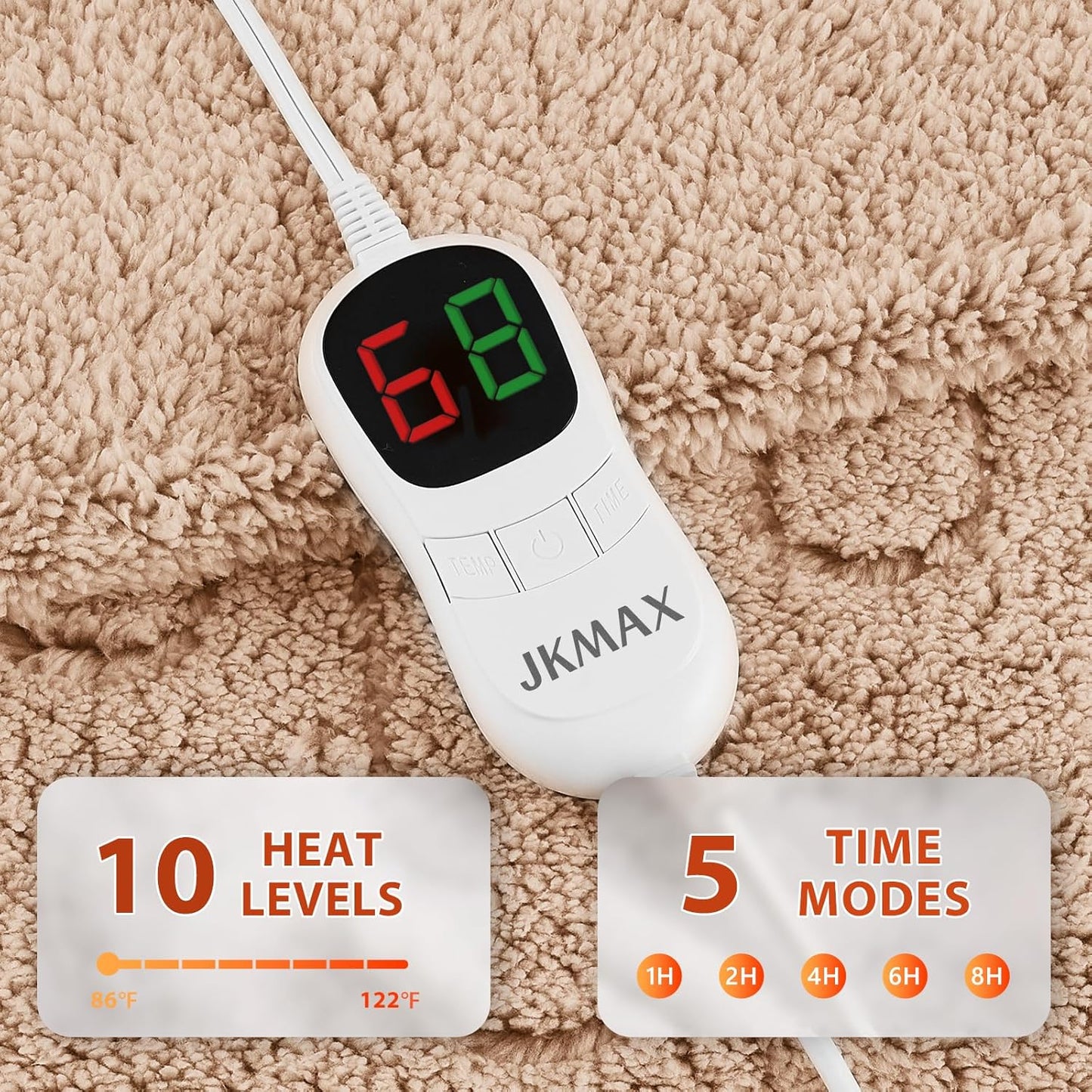 Heated Electric Blanket King Size - 100"x90" Flannel Heating Blanket with 10 Heating Levels & 5 Time Settings Over-Heat Protection, Winter Warmer for Adults with ETL Certification（Beige）