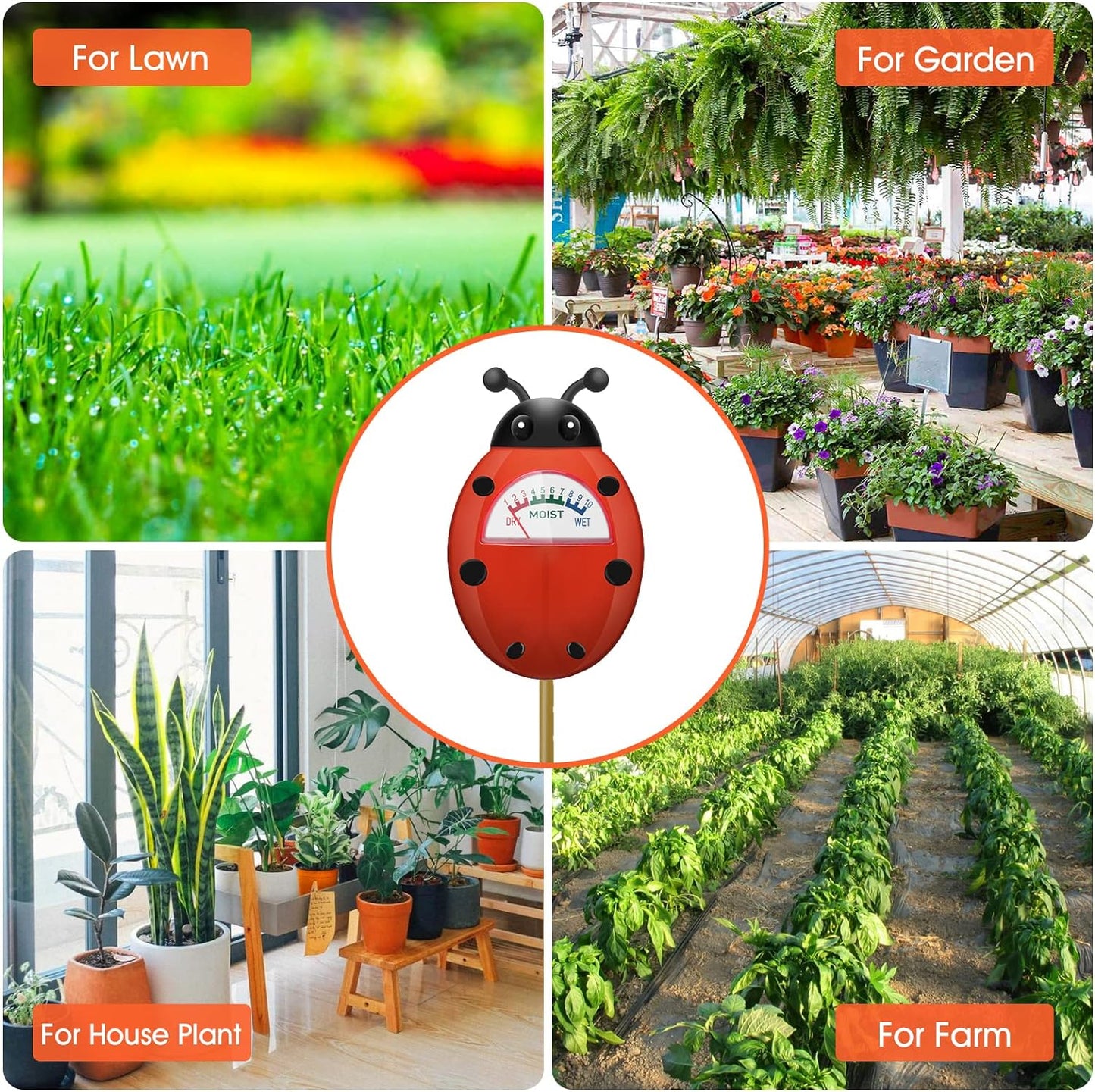UNIWA Soil Moisture Meter, Plants Moisture Meter, Gardening Tool Kits for Plant Care, Plant Water Monitor for Garden, Farm, Lawn Indoor & Outdoor Use, No Batteries Required