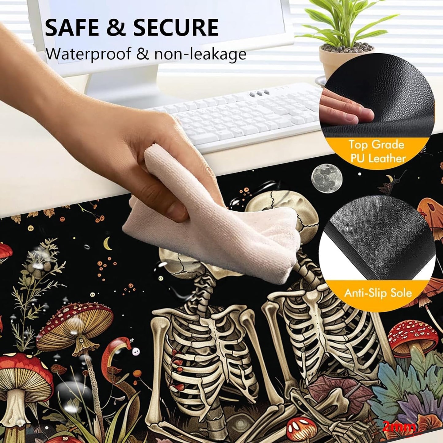 Heated Mouse Pad with 3 Levels Heated & 3 Hours Auto Shut-Off Mouse Pad for Warming Hands in Office Home, 31.5" x 13"Large Safe Desk Mat Hand Warmer，Kiss Skull