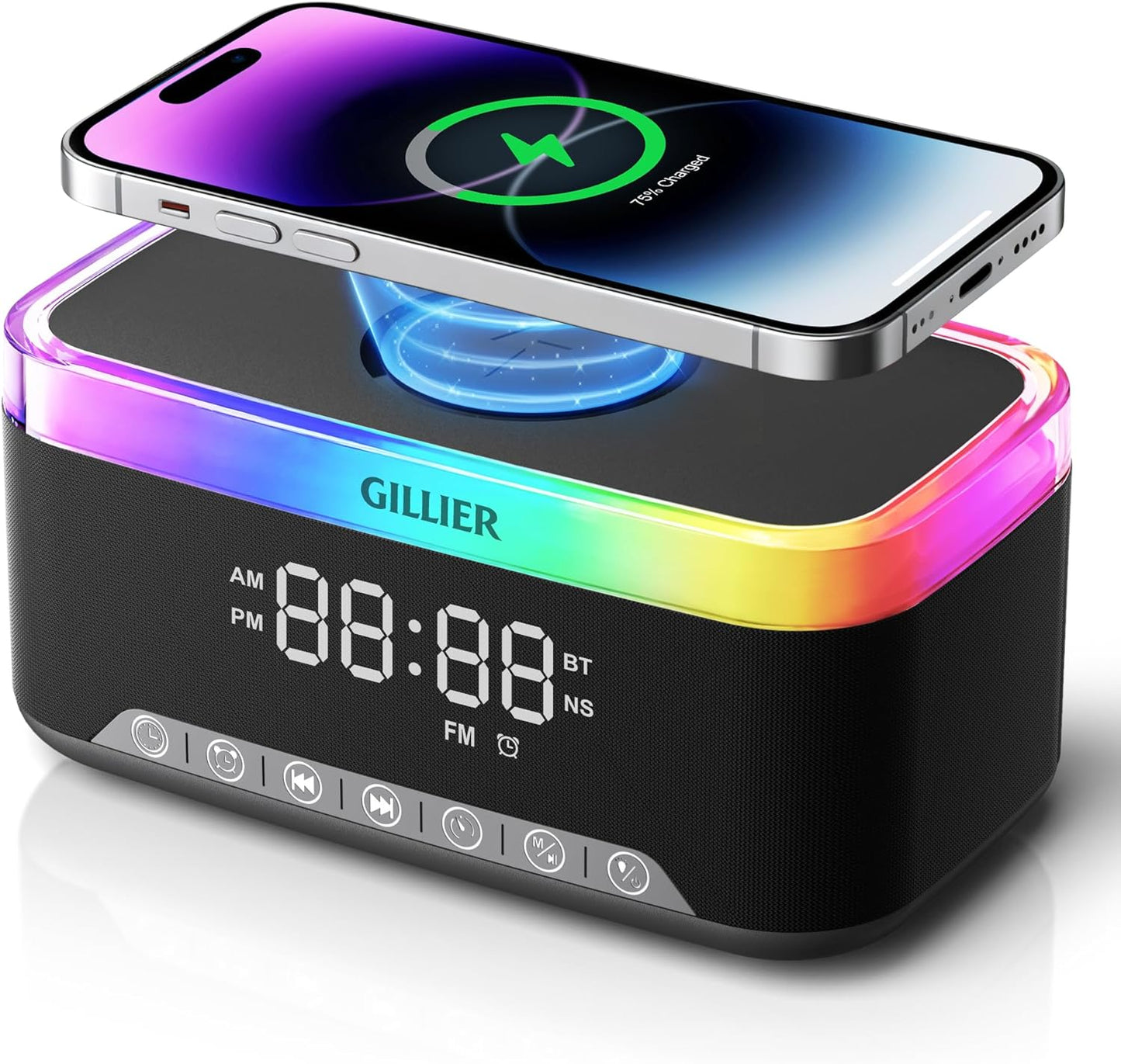 Wireless Charging Alarm Clock Radio for Bedrooms – 15W Fast Wireless Charger for iPhone/Samsung-Stereo Bluetooth Speaker with FM Radio, Dimmable Display, USB Port, Sleep Timer, Gifts for Christmas