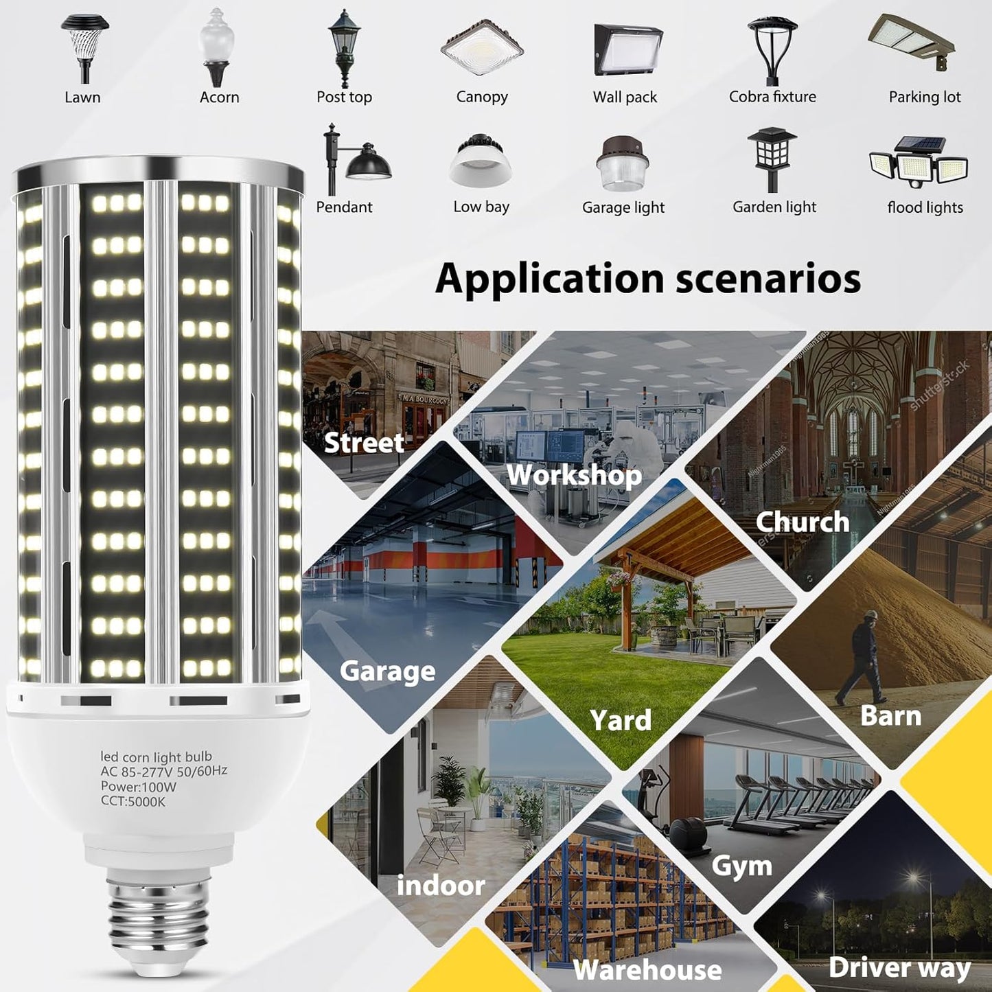 100W 4 pack LED Corn Light Bulb,(1000W Equivalent )Commercial Grade DayLight 5000K E26/E39 14200LM Medium Mogul Base LED Lamp,Large Area Lights For Outdoor Indoor Garage Warehouse Factory Bay Light