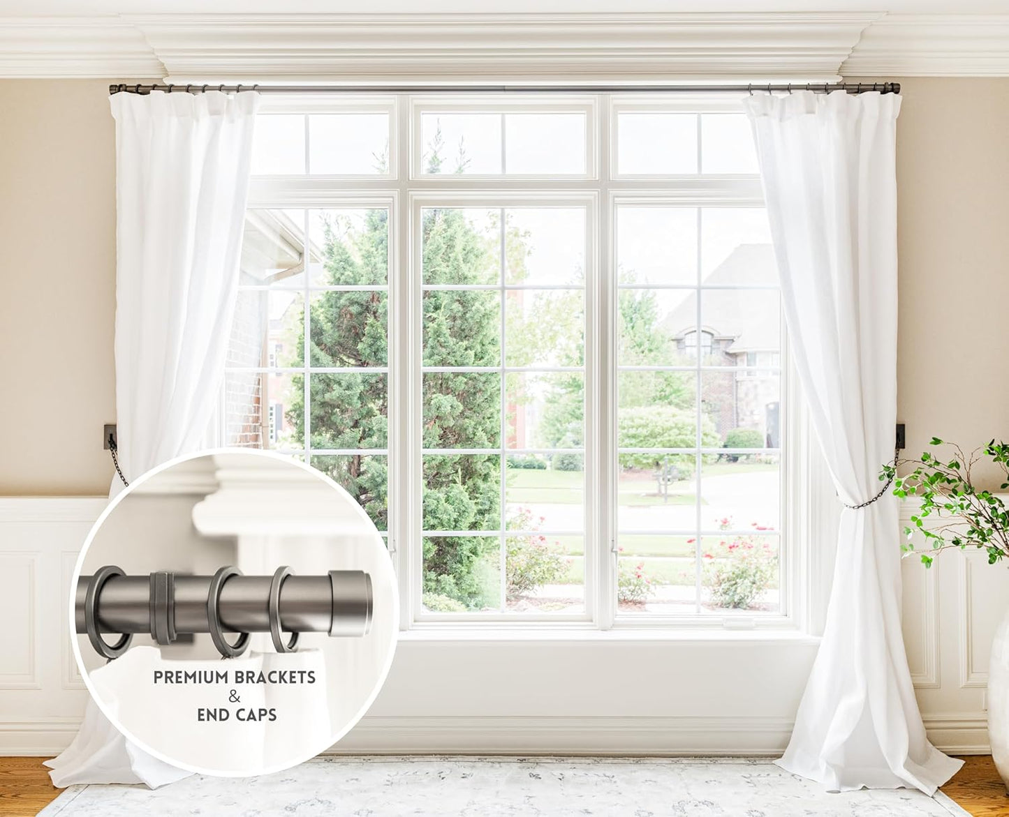 BlastHome® Non-Adjustable Luxury Curtain Rods for Windows, 1 ¼” Rod Set, 3 foot Fixed Length, Matte Graphite