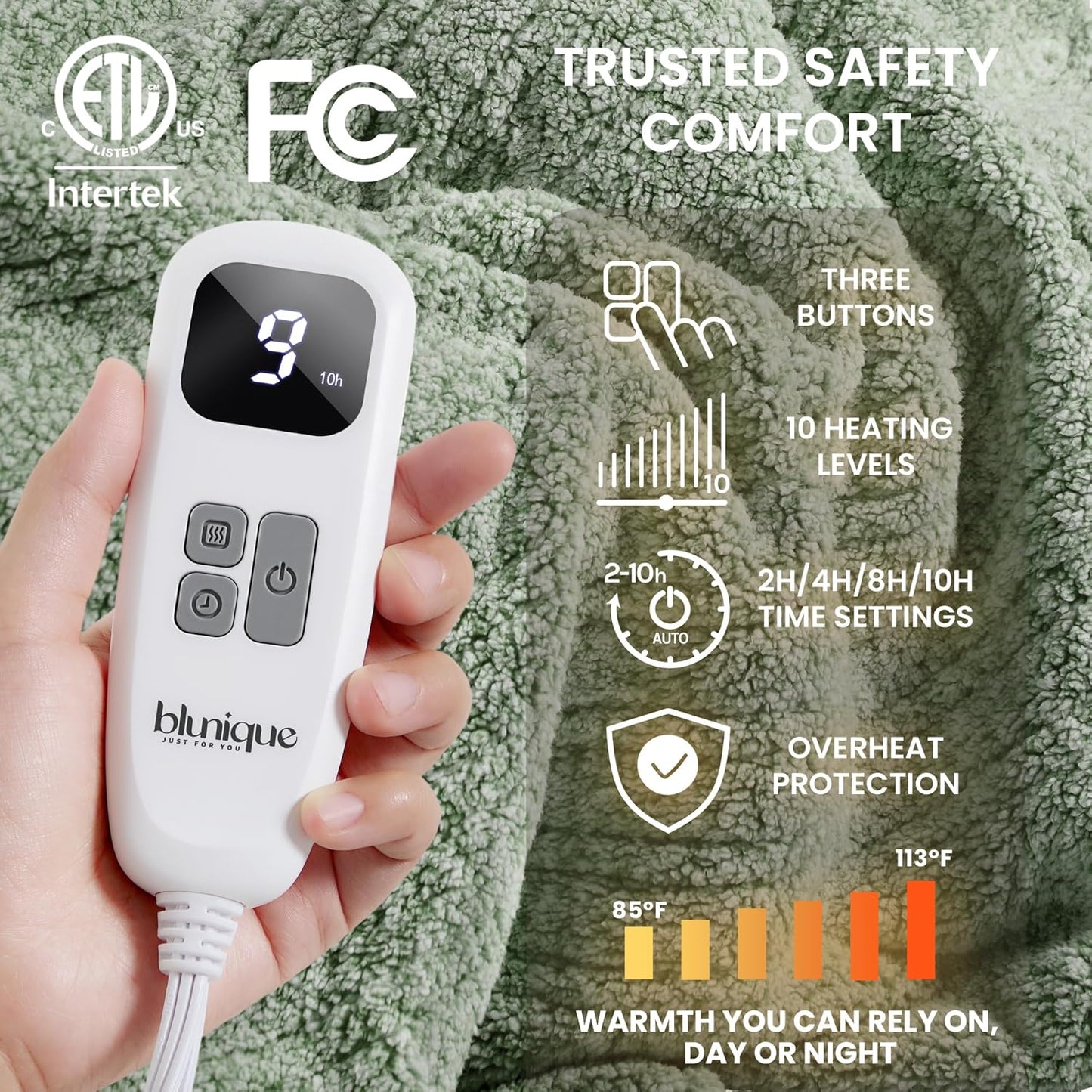Heated Blanket Electric Blanket Twin - Fast Heating Blanket Throw Double Sided Sherpa Ultra Soft Cozy with 10 Heating Levels & 2-10 Hours Auto Off, Mashine Washable, 62 x 84 Inches, Sage