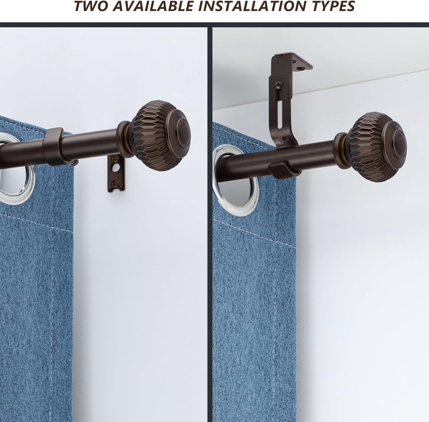 Bronze 1 Inch Adjustable Heavy Duty Curtain Rods with Lantern Ball Finials, Window Treatment Single Rods