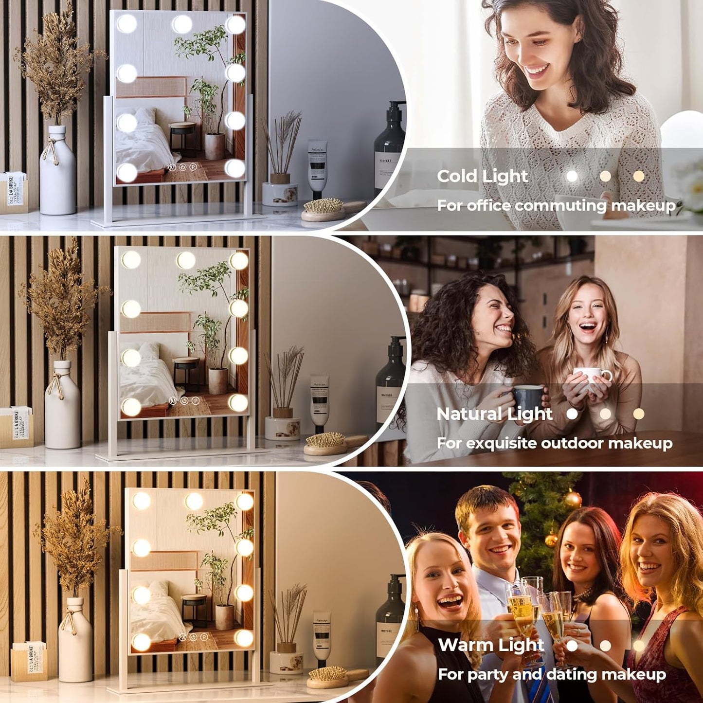 ZL ZELing Vanity Mirror with Lights,Makeup Mirror with Lights,Light up Mirrors with Smart Touch 3 Colors Dimmable,Mirror with Lights with 360° Rotation