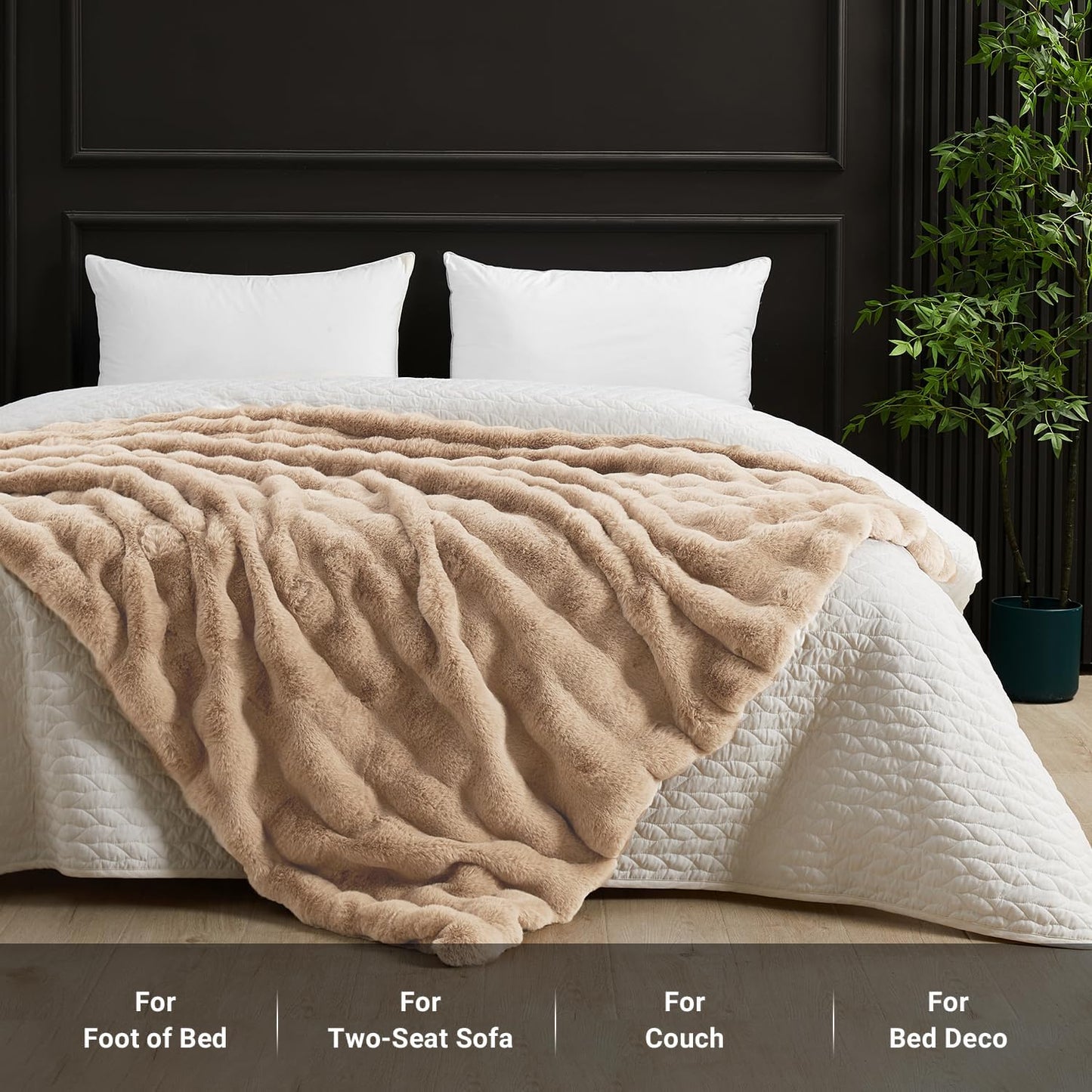 SAPHREAS Faux Fur Throw Blanket for Couch, Fluffy Fuzzy Bubble Blanket for Sofa Bed Living Room, Decor Soft Cozy Gifts for Women Men, 60x80” Khaki