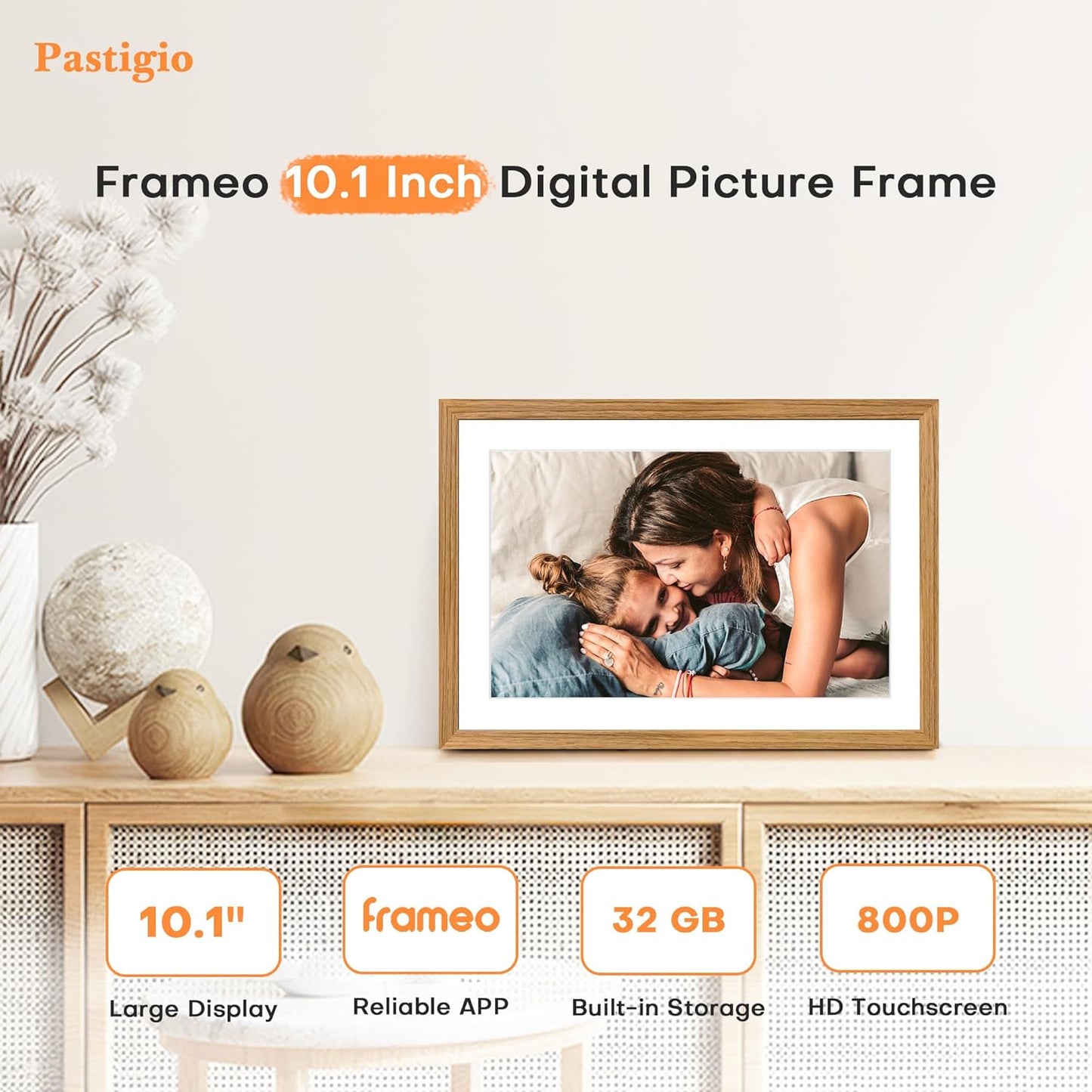 Digital Picture Frame Frameo, 10.1 Inch Digital Photo Frame WiFi, Electric Slideshow Frame 1280 * 800IPS Touch Screen, Auto-Rotate, Share Videos Pictures, 32GB Memory, Gifts for Mom