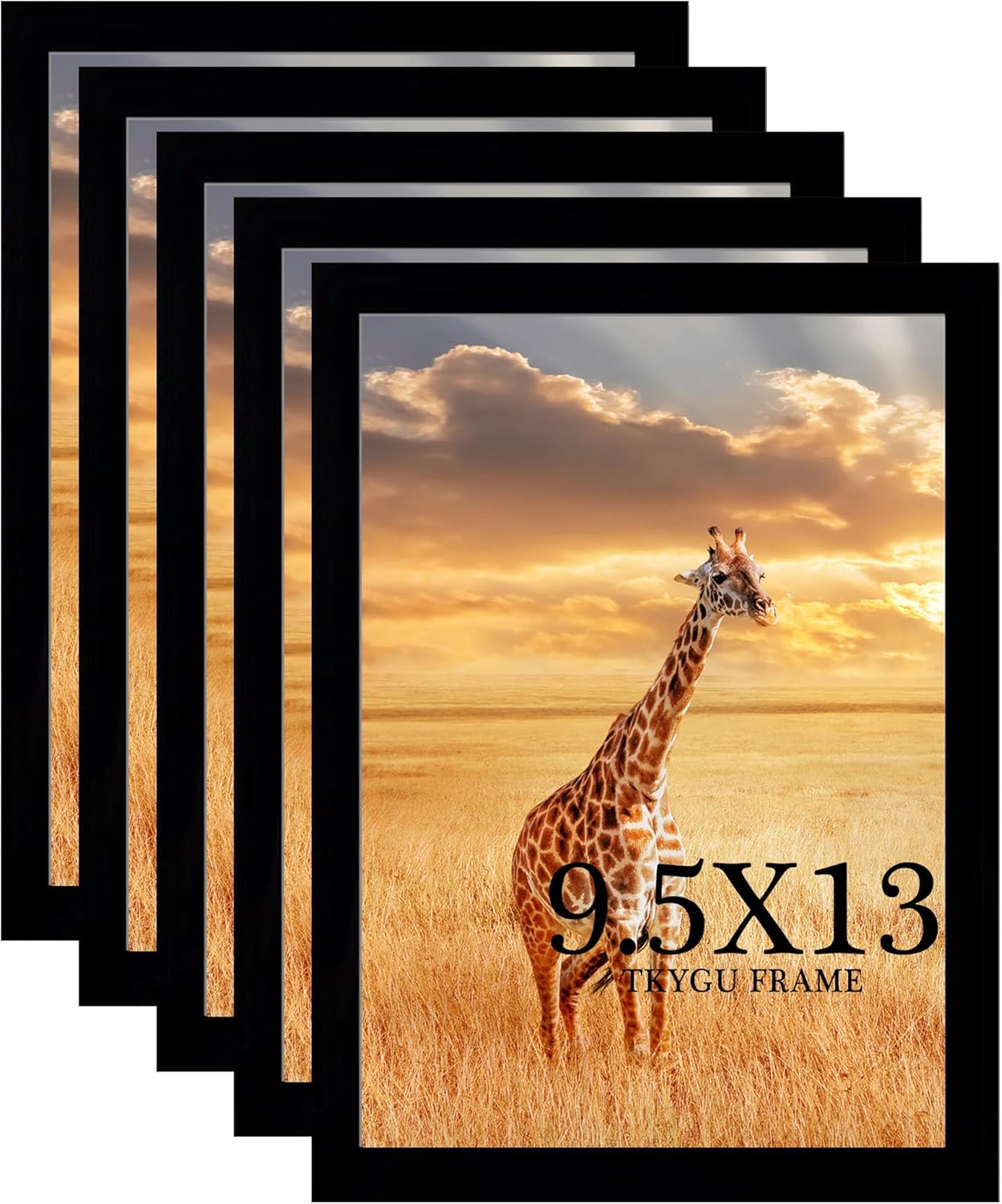 9.5 x13 Picture Frame Set of 5, Black Wooden Frame 9.5x13 Wall Gallery Poster Photo frame with Shatter Resistant Plexiglass,Horizontal and Vertical Formats for Wall Hanging best gift