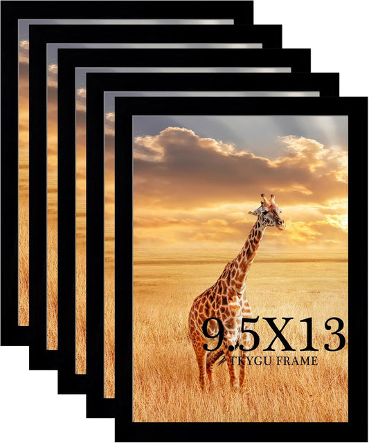 9.5 x13 Picture Frame Set of 5, Black Wooden Frame 9.5x13 Wall Gallery Poster Photo frame with Shatter Resistant Plexiglass,Horizontal and Vertical Formats for Wall Hanging best gift