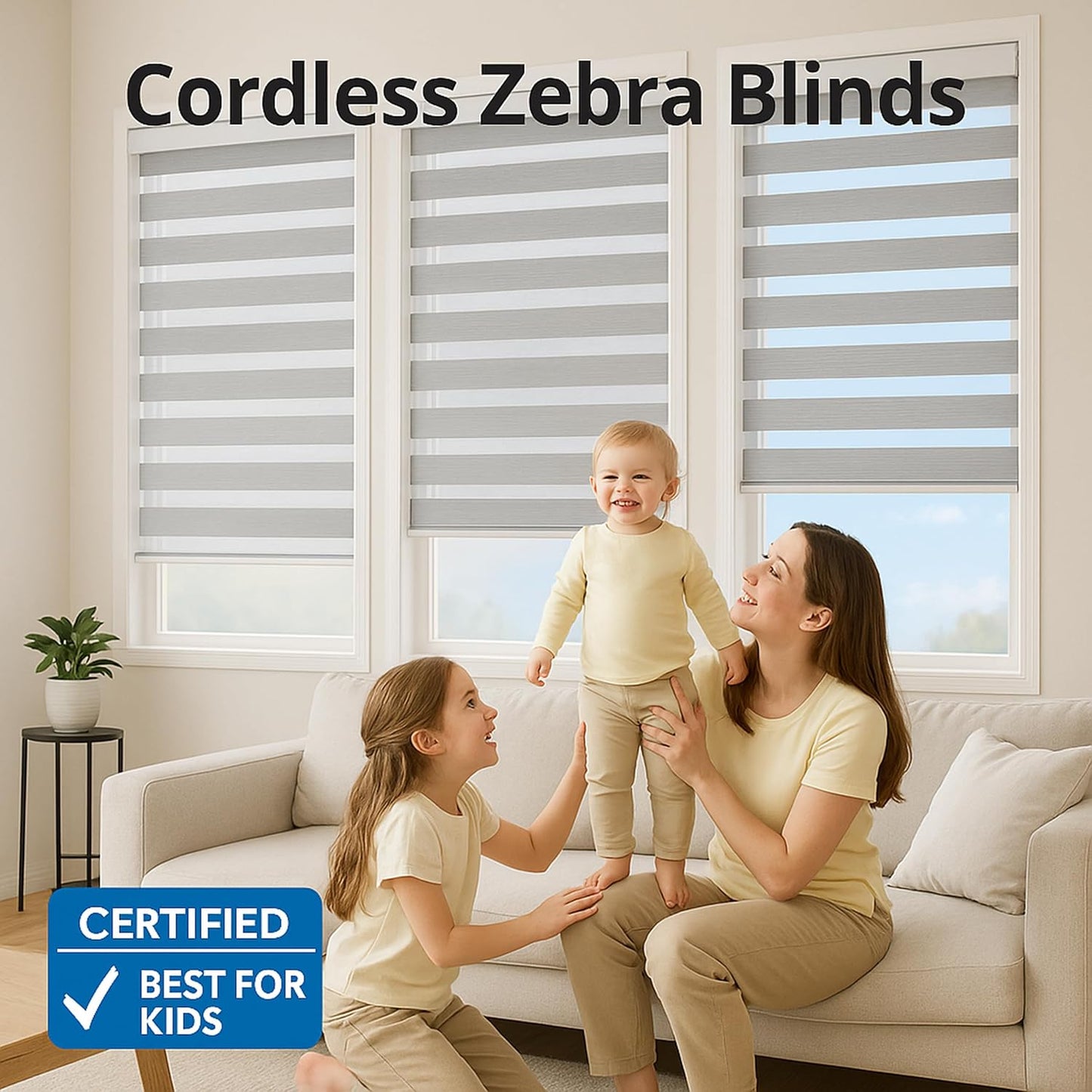 Shadesu Cordless Zebra Blinds for Windows, 37" W x 72" H, Grey, Dual Layer Free-Stop Zebra Shades, Light Control for Day and Night, Sheer Blinds for Indoor Windows, Bedroom, Kitchen