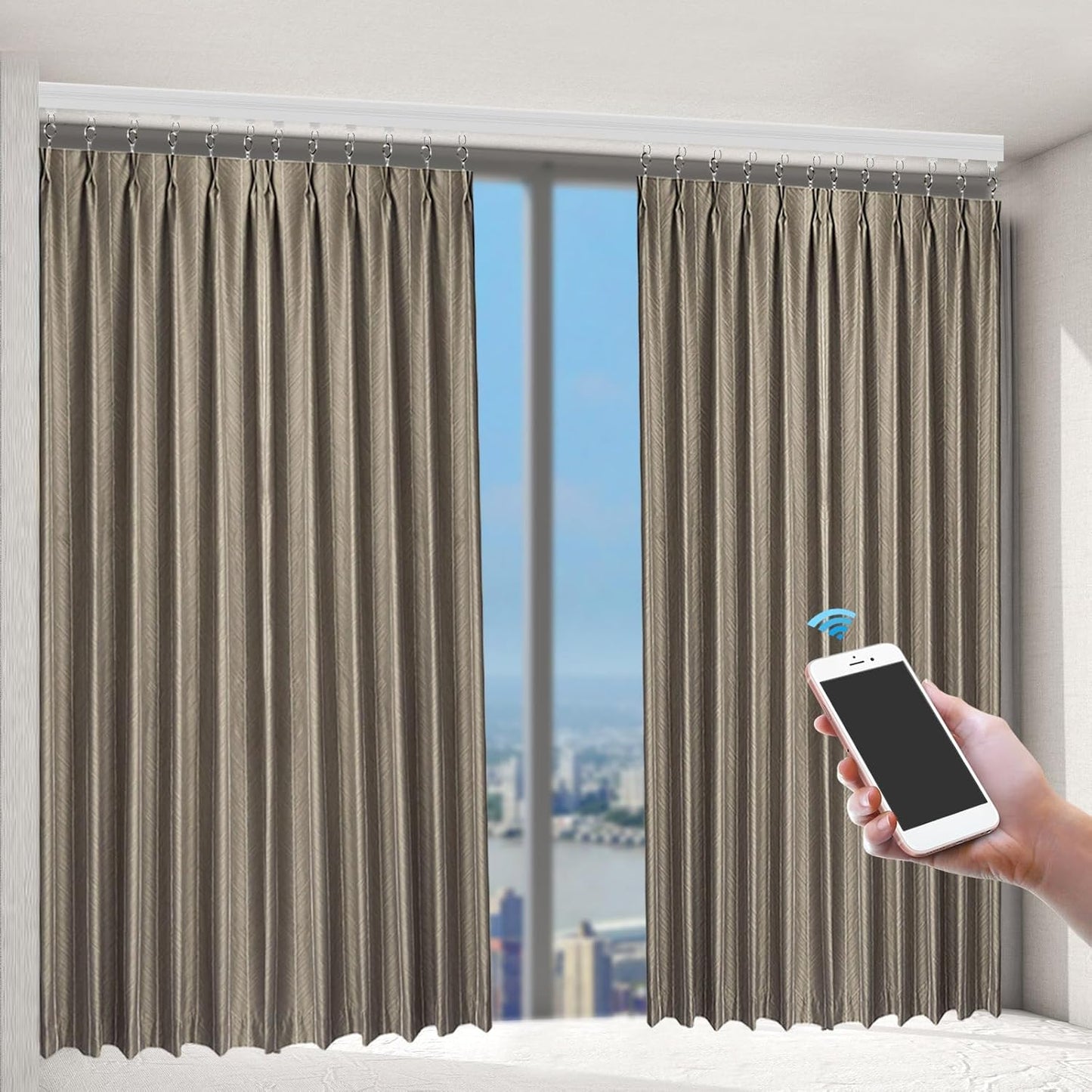 Smart Curtains Track, Automatic Curtain Opener, Electric Curtains with Remote, Motorized Motor, Adjustable Track Length,Remote & App Control, Ceiling or Wall Mounted