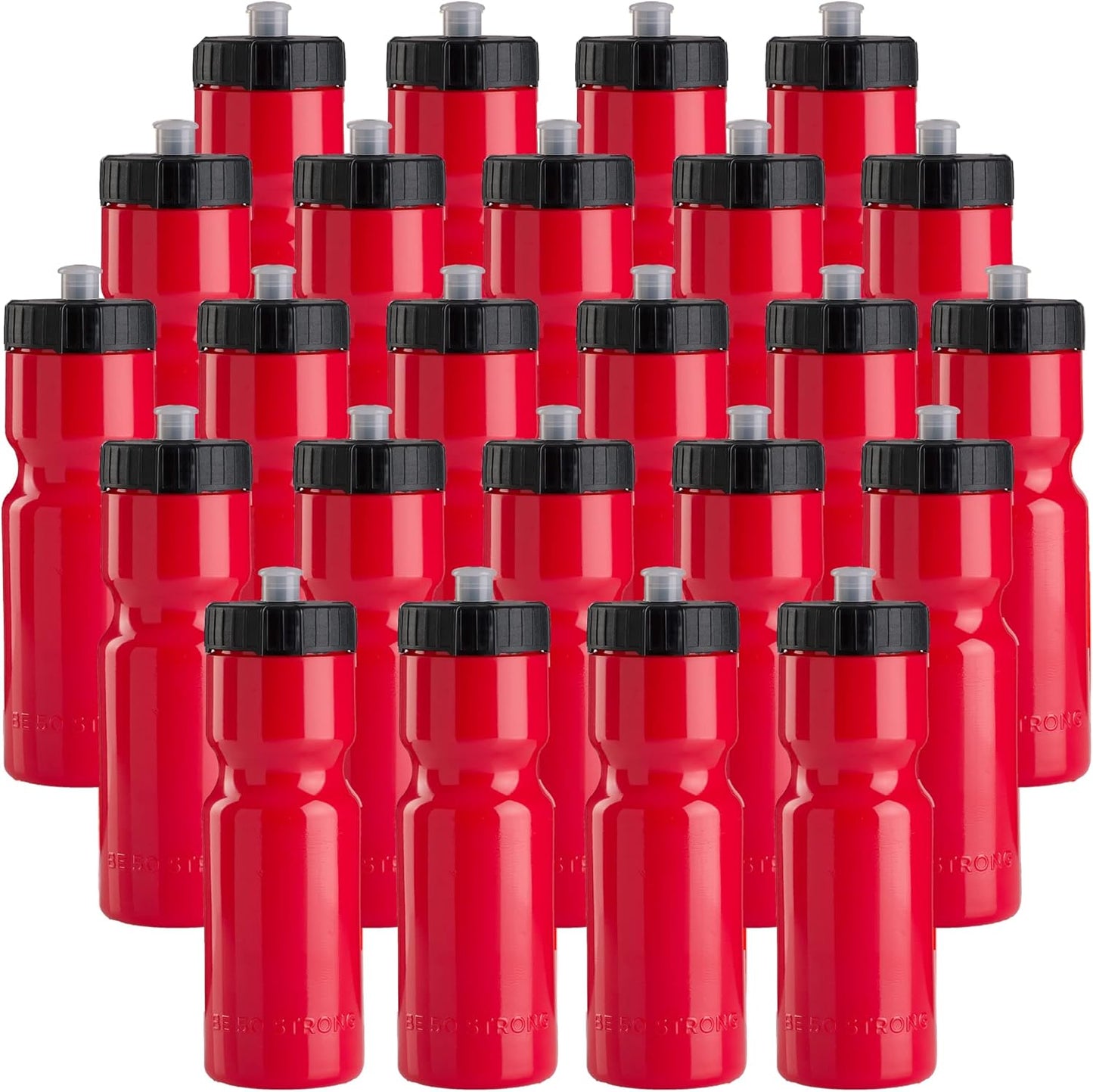 50 Strong Sports Water Bottles – Reusable 22 oz BPA-Free Plastic Bottles with Pull Top Cap – Made in USA – Top Rack Dishwasher Safe – Fits Most Bike Cages Brand