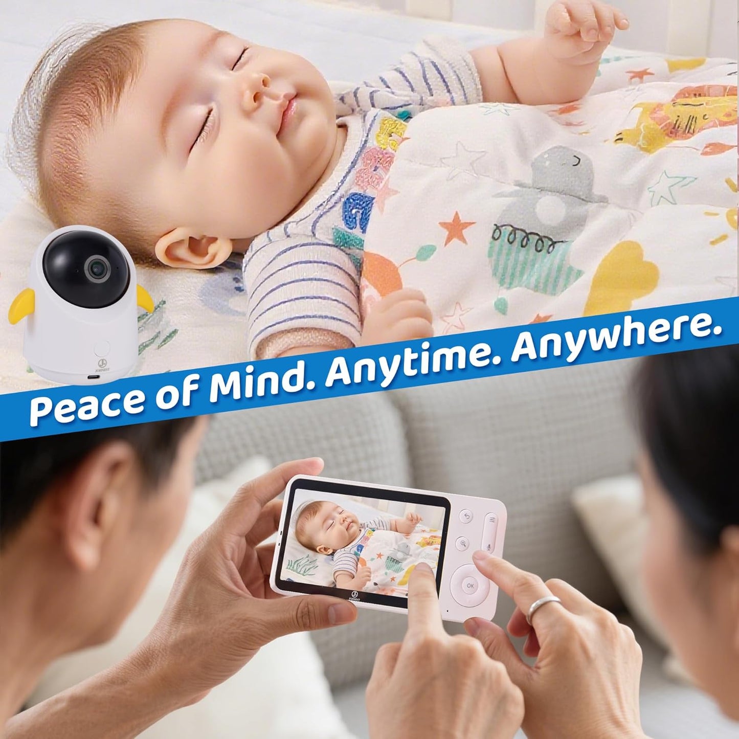 Baby Monitor with 1 or 2 HD Cameras – No WiFi Needed, AI Sleep Detection, Night Vision, Two-Way Talk, Temperature Alerts – Split Screen Option (1 Camera)