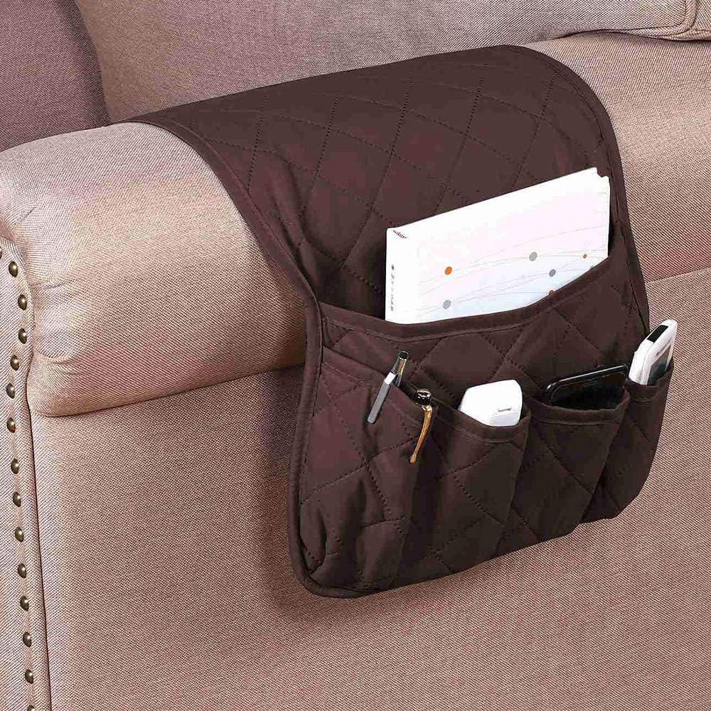 2 Pack Non-Slip Couch Sofa Chair Armrest Organizer 5 Pockets Armchair Caddy Smart Phone, Book, Magazines, Ipad, TV Remote Control Holder (Gray)