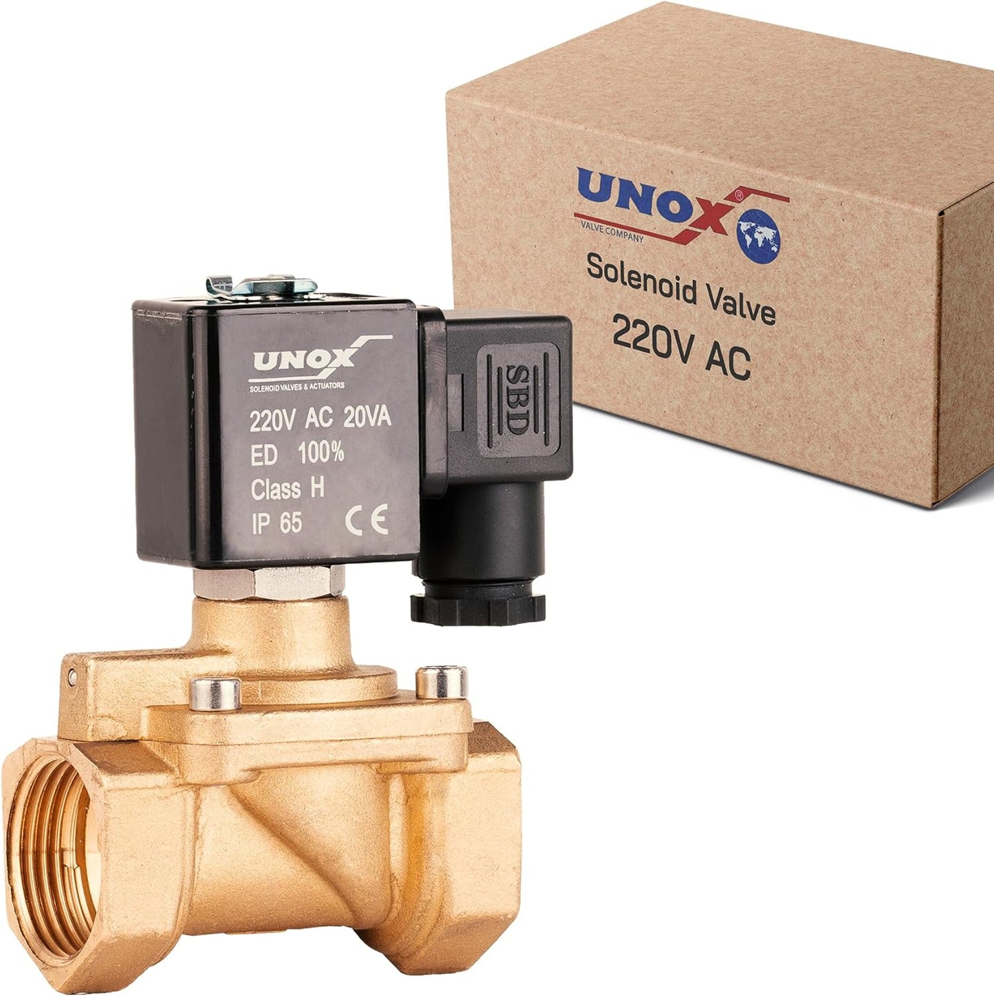 UNOX 3/4" NPT Solenoid Valve 220V AC, Brass Control Valve Normally Closed - 7-232 PSI Multi-Purpose Reliable Control Valve for Water, Air, and Gas - Solenoid Valves
