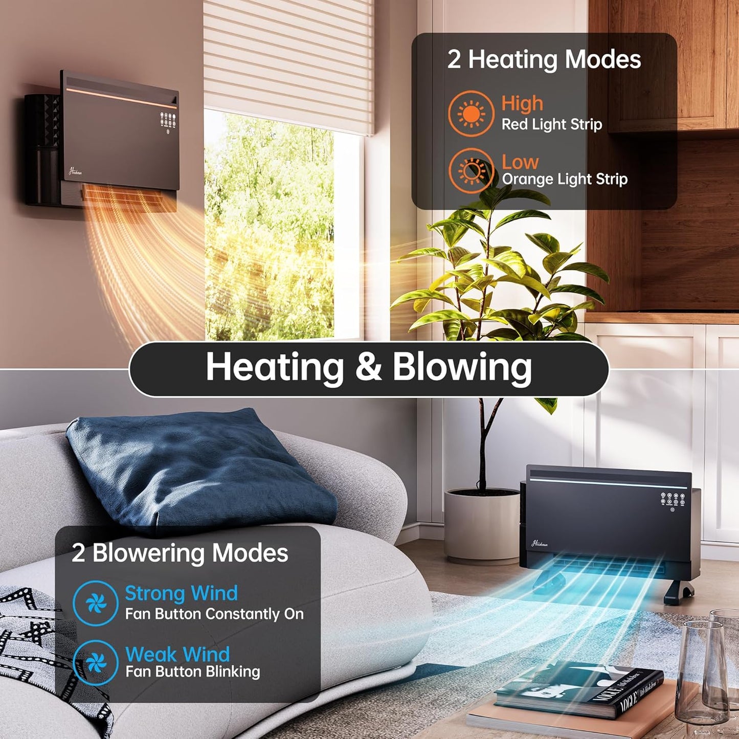 1800W Smart Electric Panel Space Heater with Bluetooth Speaker, Lyric Display & RGB Lights, 6-in-1Heater Fan, App/Voice/Remote/Touch Control, Wall-Mount or Freestanding, Works with Alexa