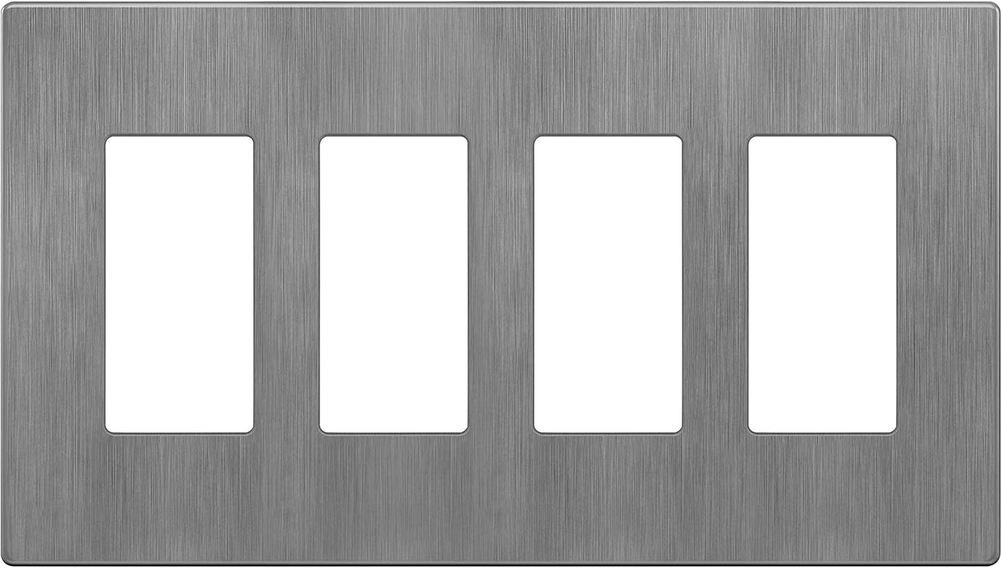 LIDER Brushed Finish Decorator Switch Cover, Screwless Wall Plate, Mid-Size 4-Gang 4.88" x 8.58", Unbreakable Polycarbonate Thermoplastic, UL Listed, LSWP-34M-BGY, Brushed Gray