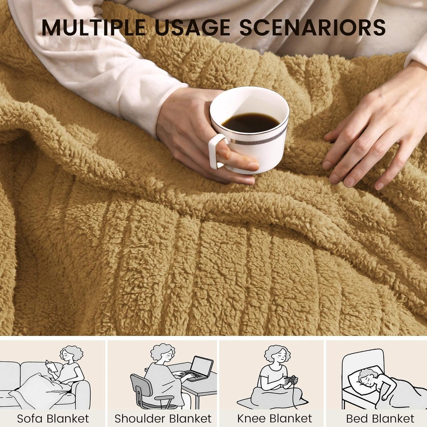 Heated Blanket Electric Blanket Throw - Fast Heating Blanket Throw Double Sided Sherpa Ultra Soft Cozy with 10 Heating Levels & 2-10 Hours Auto Off, Mashine Washable, 50 x 60 Inches, Camel