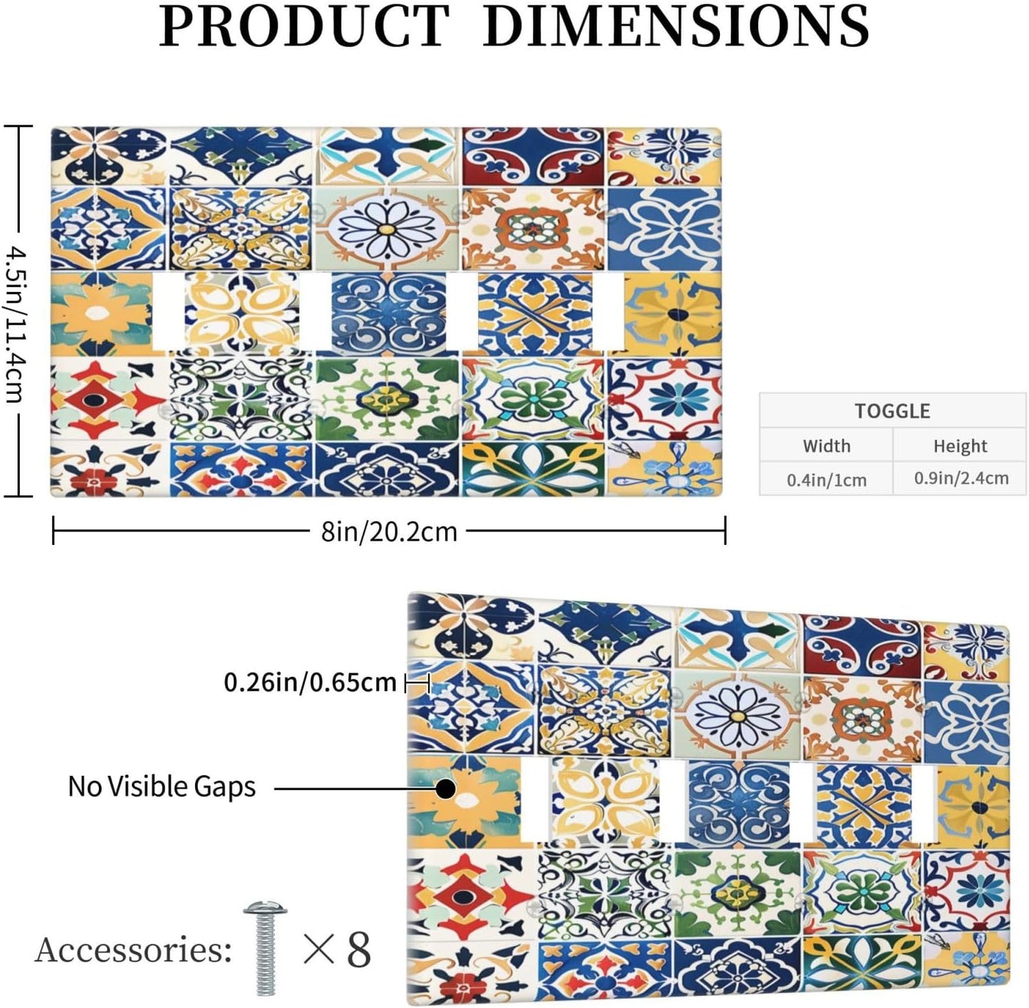 Light Switch Covers Moroccan Traditional Mexican Talavera Til Quad Toggle Electrical Faceplate 4 Gang Wall Plate Decorative Switch Plates for Kitchen Home Decor