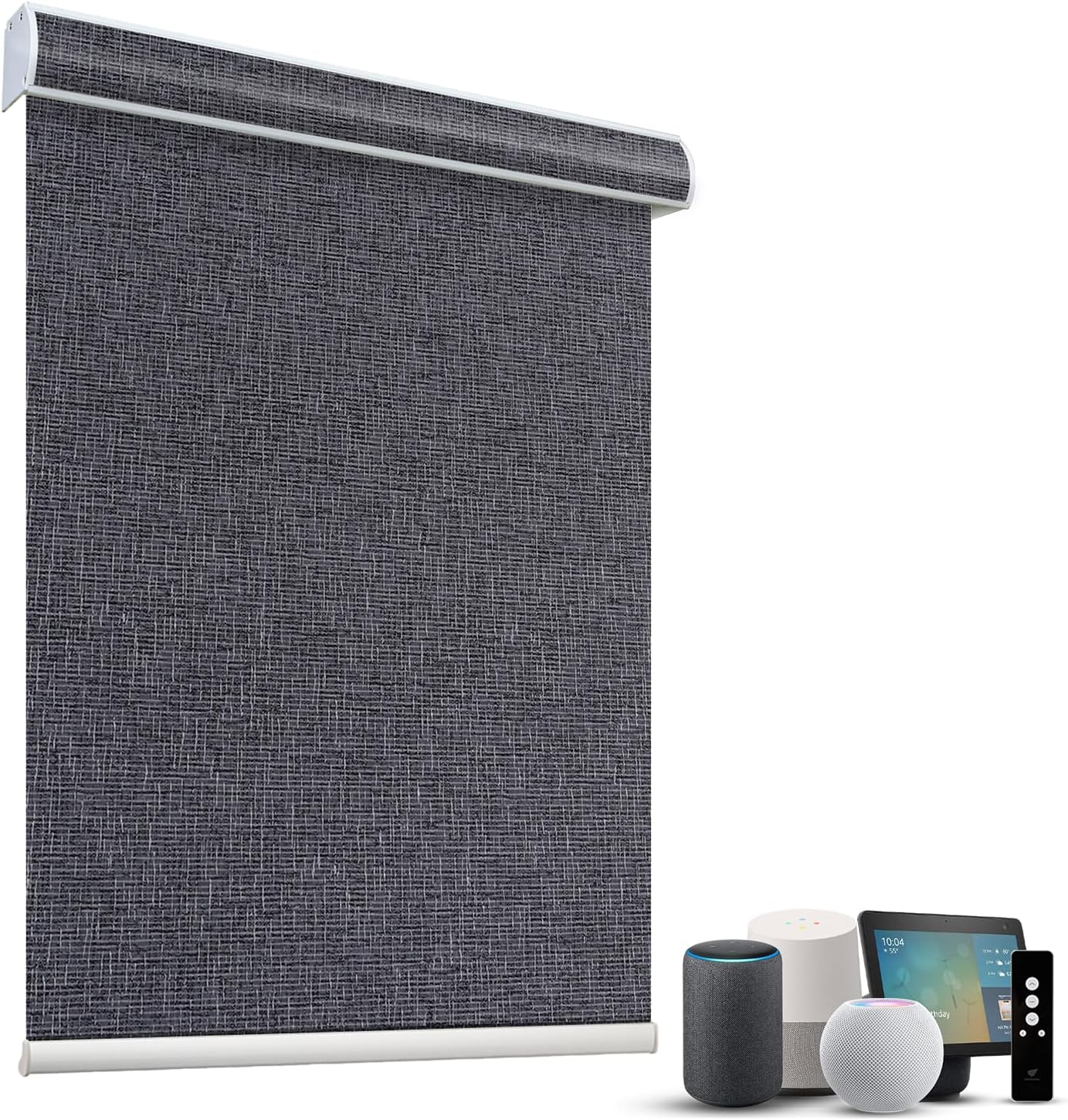 SmartWings Motorized Light Filtering Roller Shades 70% Blackout Custom Size, Rechargeable Battery, Works with Matter/Apple HomeKit, Alexa, Thread/Zigbee, Remote Optional, 70% Twilight Charcoal Grey