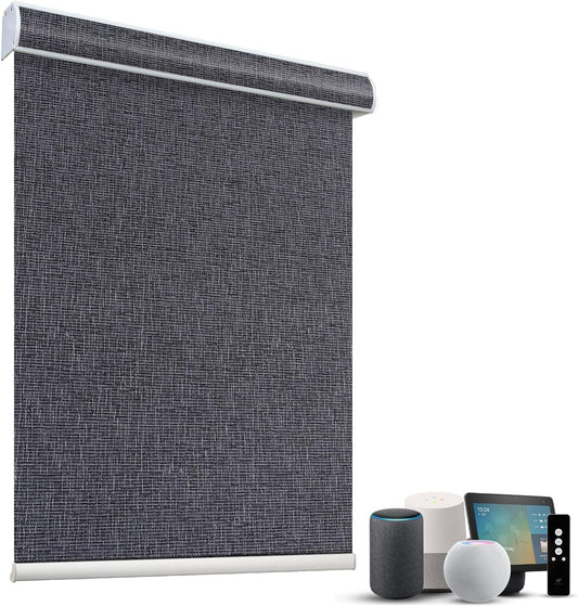 SmartWings Motorized Light Filtering Roller Shades 70% Blackout Custom Size, Rechargeable Battery, Works with Matter/Apple HomeKit, Alexa, Thread/Zigbee, Remote Optional, 70% Twilight Charcoal Grey
