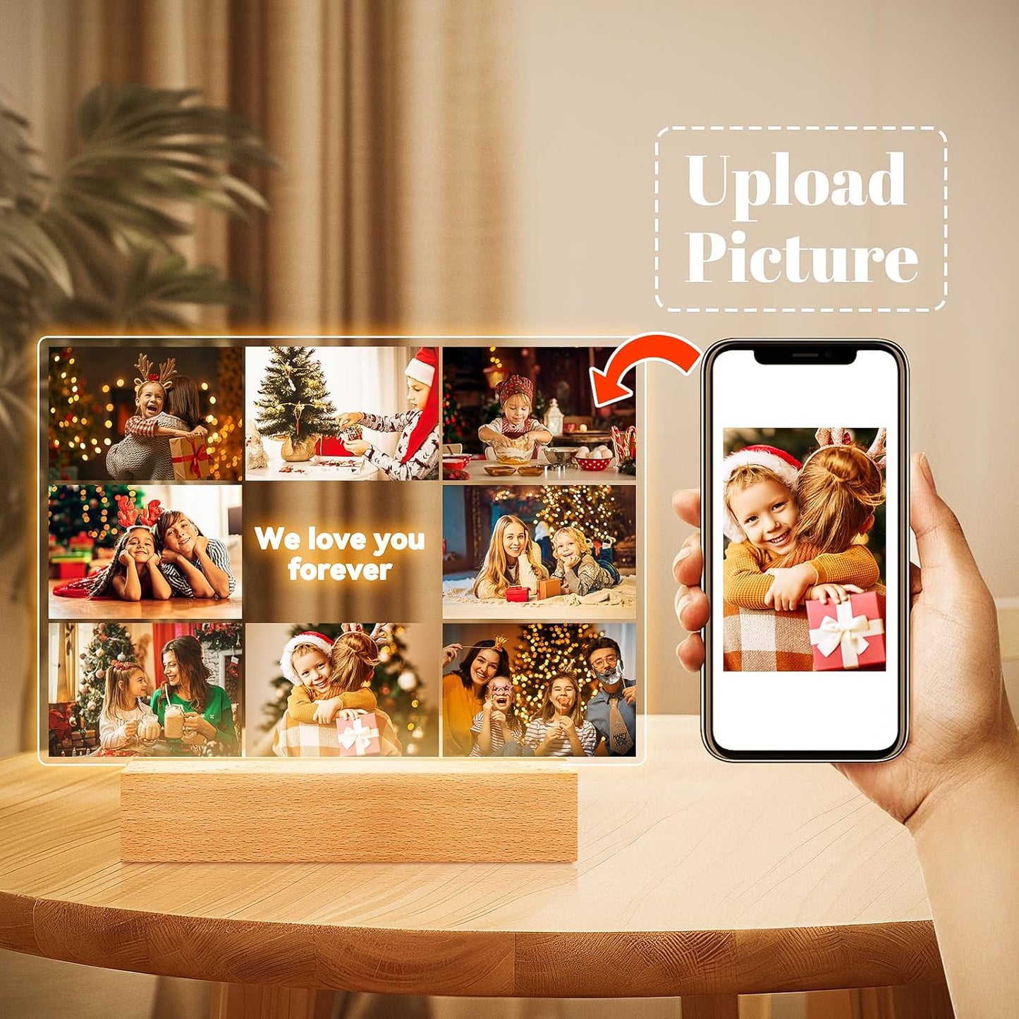 Custom Picture Frames with Photos, Personalized Photo Picture Frame, Customized Photo Frame with Night Light, Personalized Christmas Photo Gifts for Women, Men, Mom, Dad, Kids, Baby, Family, Friends