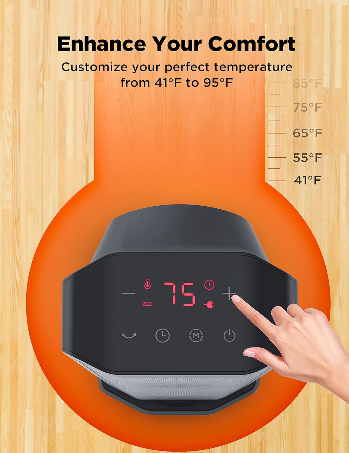 Pelonis 1500W Tower Space Heater for Indoor use in with Oscillation, Remote Control, Programmable Thermostat, Timer, Touch Screen, Tip-over Switch and Overheat Safety Protection, Black PTH21ERLBB