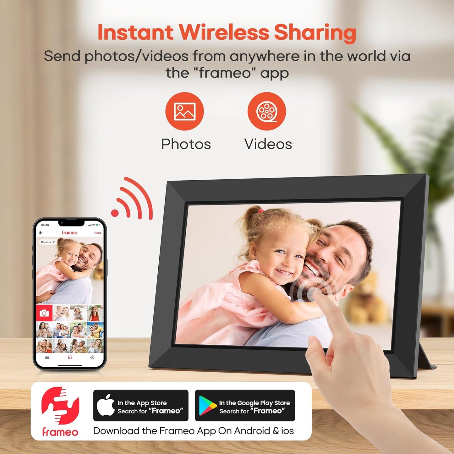 Frameo 10.1 Inch WiFi Digital Picture Frame with 32GB Memory, 1280 x 800 IPS Touch Screen Smart Electronic Photo Frame, Wall Mountable, Auto-Rotate, Share Photos/Videos Via Frameo App from Anywhere