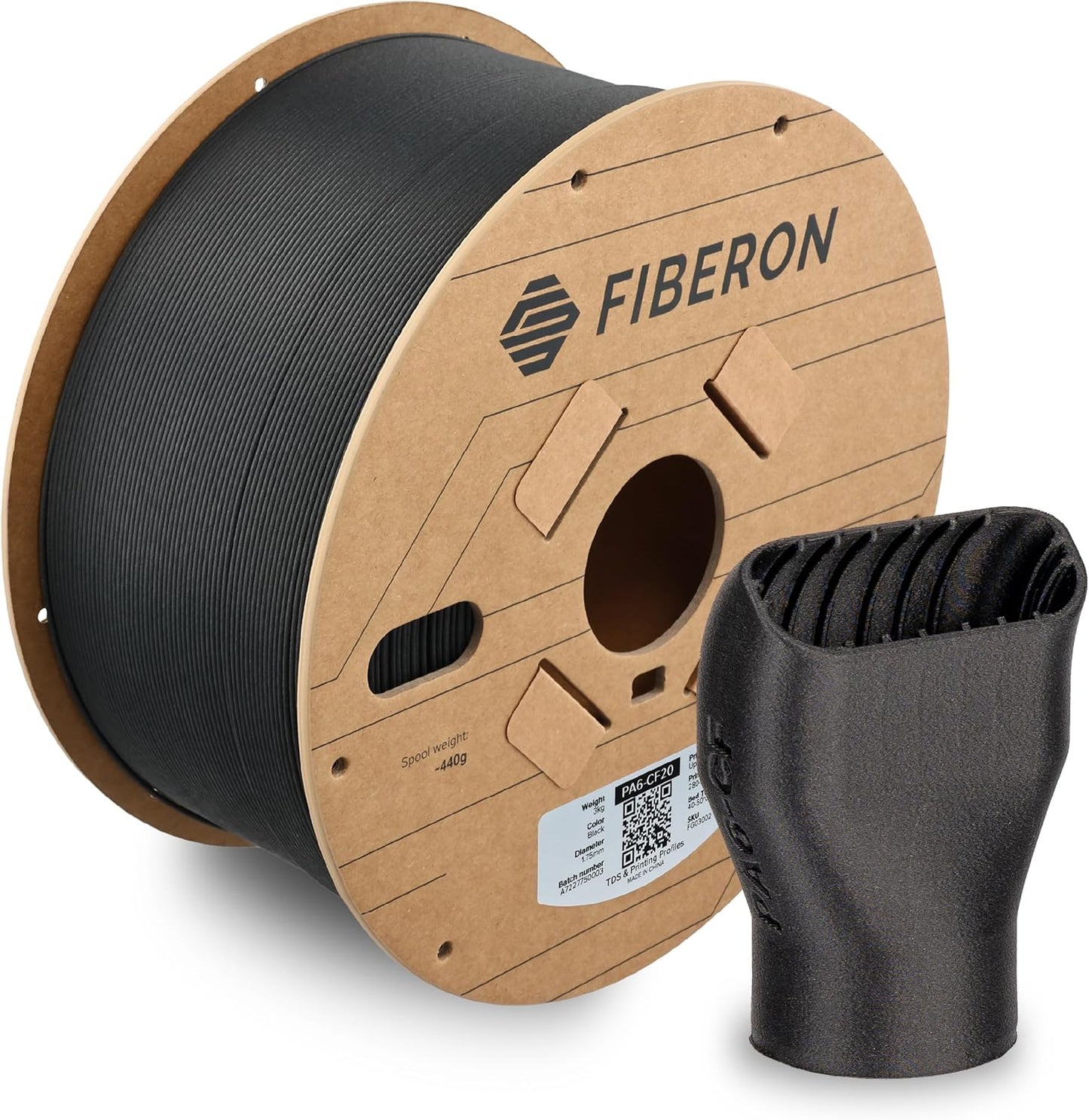 Polymaker Fiberon PA6-CF Carbon Fiber Nylon Filament 1.75mm Black 3kg, Fiberon PA6-CF Nylon Warp Free 1.75mm 3D Printing Filament