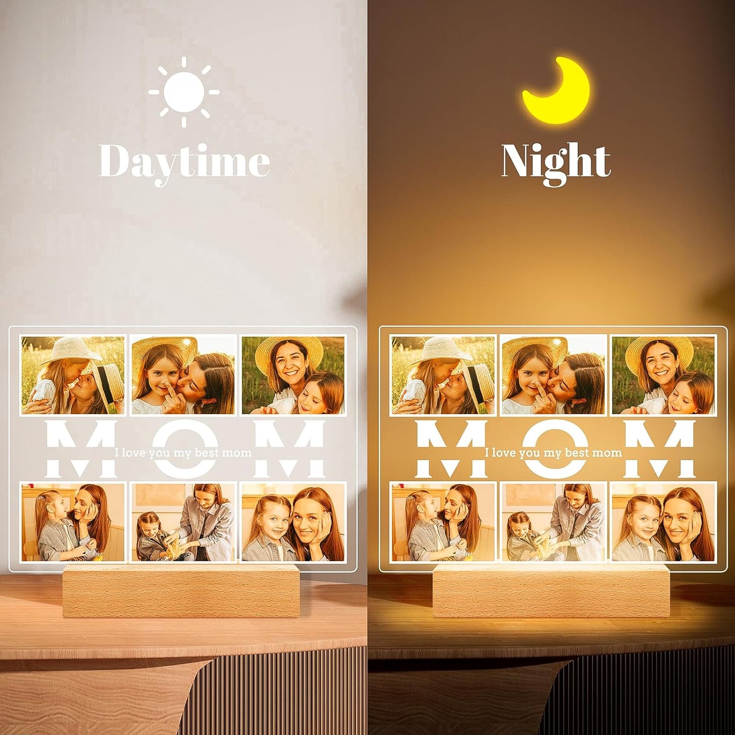 Personalized Birthday Gifts for Mom from Daughter Son, Custom Collage Picture Frames with Photos, Customized Photo Frame with Night Light, Personalized Gifts for Mom Kids Baby Family