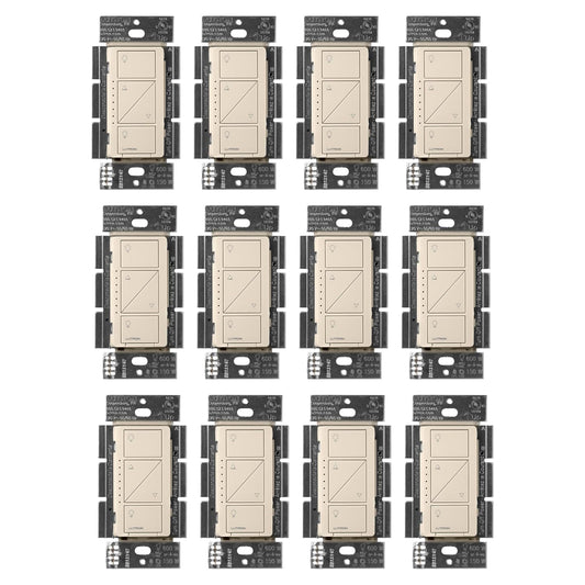 Lutron Caseta Original Smart Dimmer Switch (Lutron Smart Hub Required), for LED Lights, 150 Watt, Single-Pole/3-Way, No Neutral Required, PD-6WCL-LA, Light Almond, 12 Pack