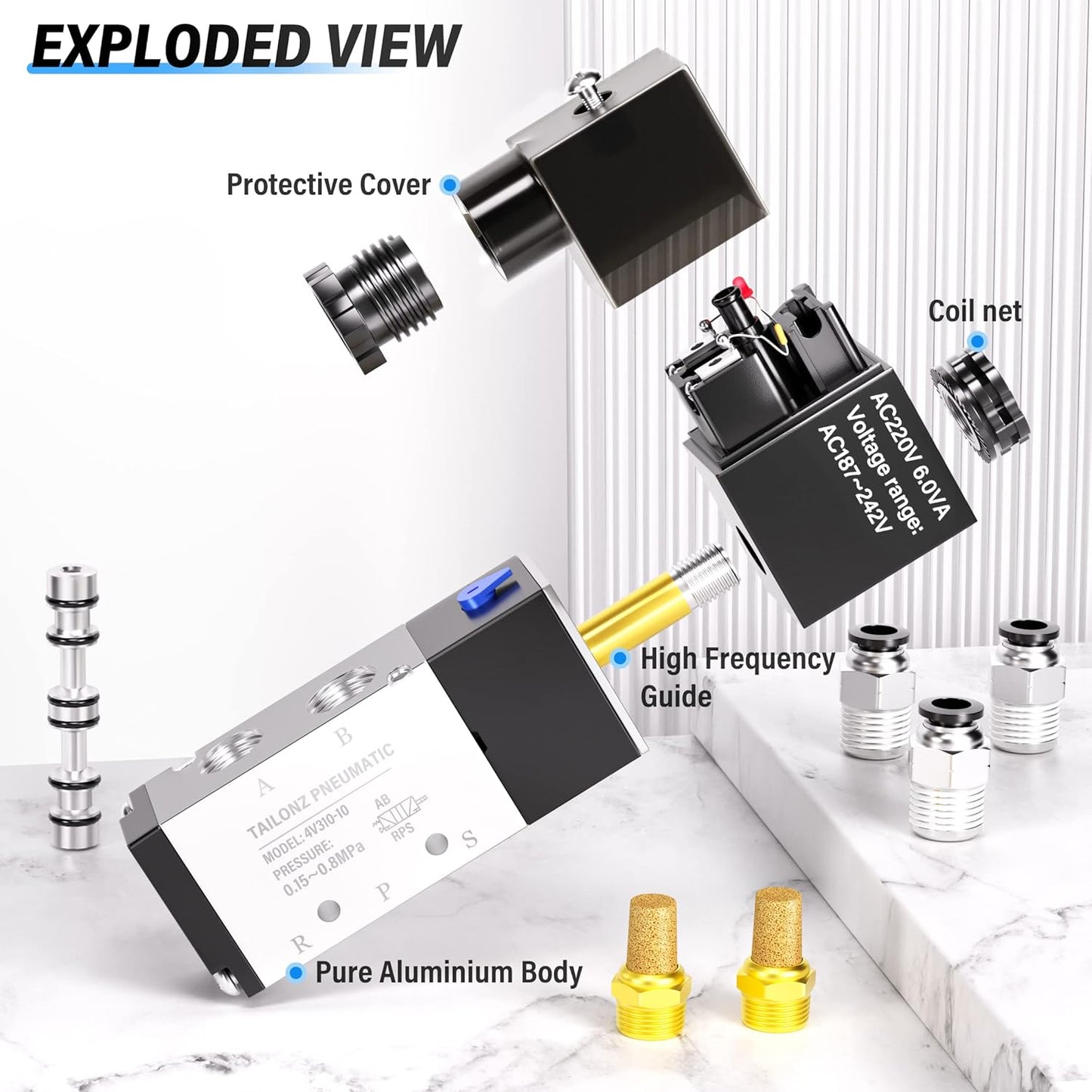 TAILONZ PNEUMATIC 3/8"NPT Solenoid Valve 4V310-10 AC220V Single Coil Pilot-Operated Electric 2 Position 5 Way Connection Type Junction Box