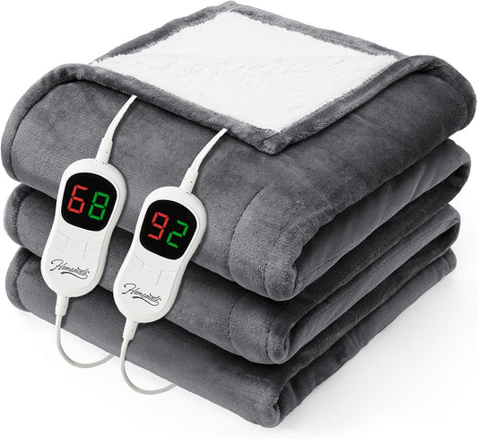Homemate Heated Electric Blanket King Size - 100"x90" Heating BedBlanket Throw with 10 Heating Levels&8 Hours Auto Off, Fast Heating Over-Heated Protection Ultra Soft Flannel ETL Certified, Grey