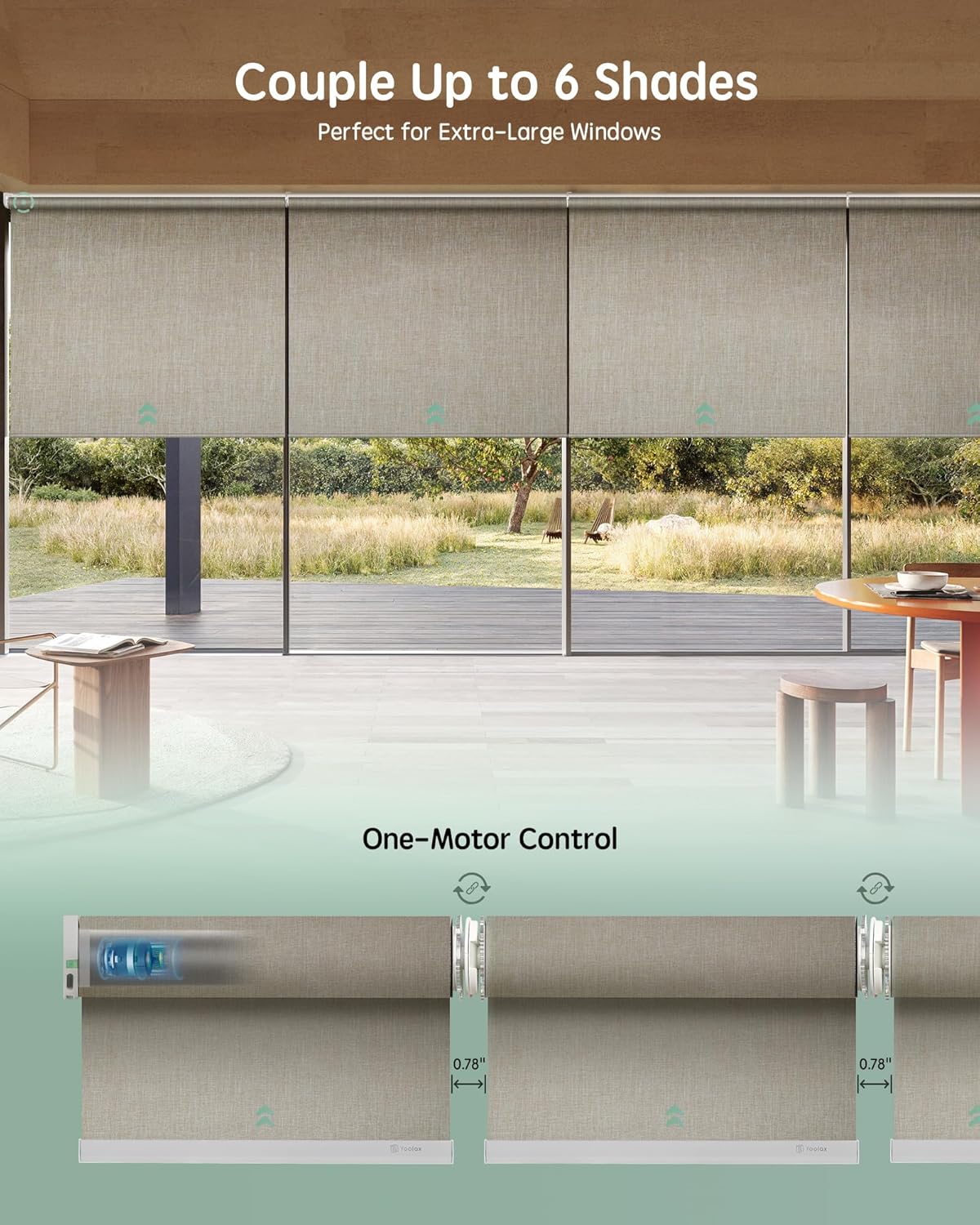 Yoolax Smart Coupled Roller Shades Compatible with Alexa Google, Motorized Blinds with Remote Blackout Coupled Roller Shades for X-Large Windows, Custom Size (XL Coupled-Beige)