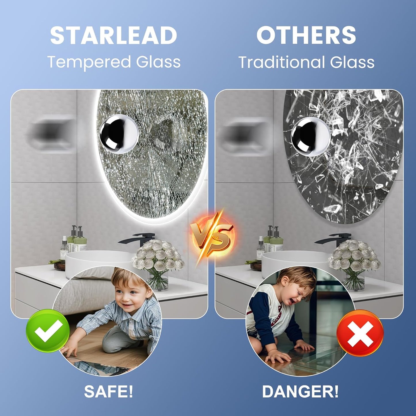 STARLEAD 40" LED-Bathroom-Mirror-with-Lights, Wall-Mounted with Bluetooth Speaker, Anti-Fog, 3 Color Temperature, Dimmable Brightness, Waterproof, Tempered Glass, Frontlit & Backlit, Round