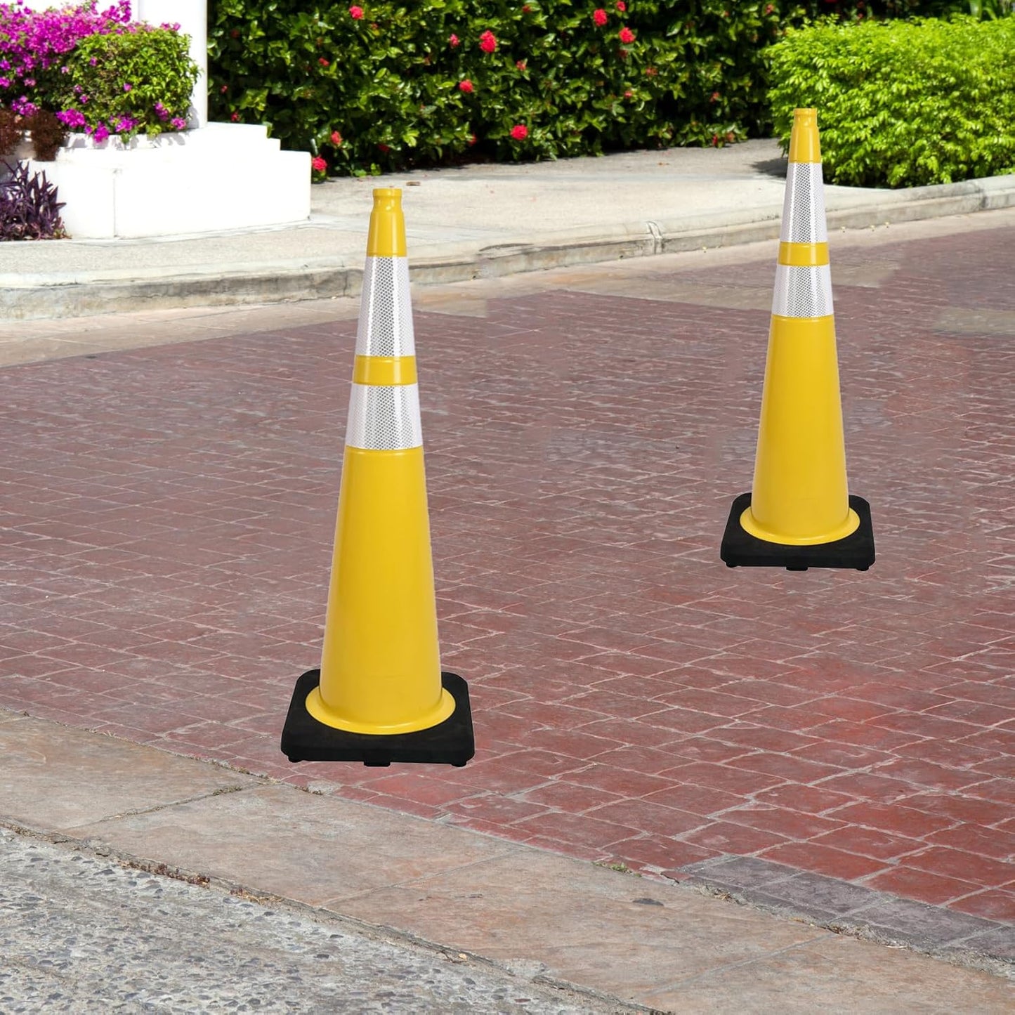 8 Pack 36 Inch Yellow Traffic Cones with Reflective Strips, Large Black Base Safety Cones for Industrial Sites, Warehouses and Emergency Marking (8, Yellow, 36 Inch)