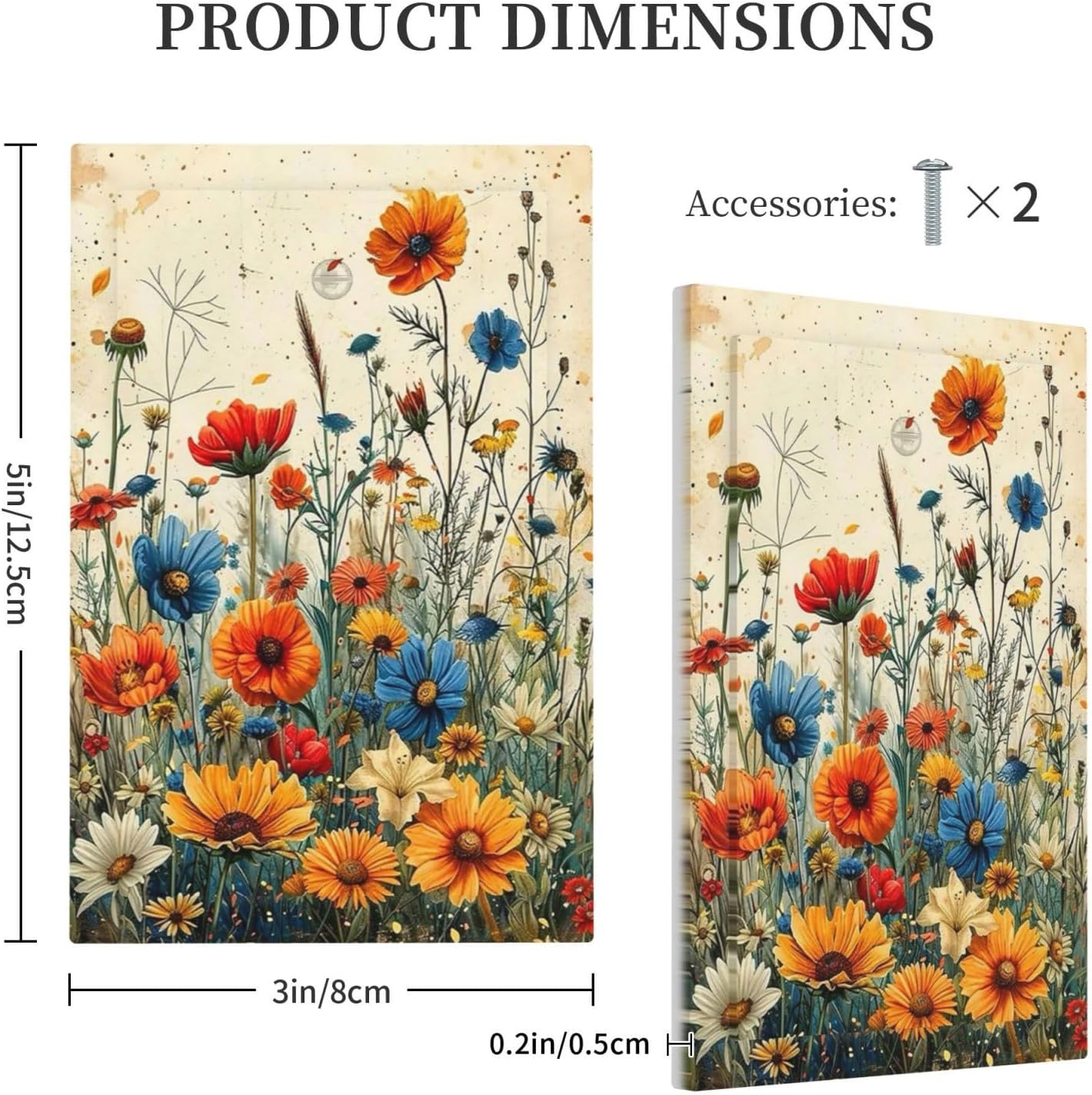 Light Switch Cover Plate Colorful Flowers Wildflowers Plants Orange Yellow Blue 1 Gang No Device Blank Wall Plate Electrical Outlet Cover Decorative Switch Plate Covers for Home Farmhouse Decor