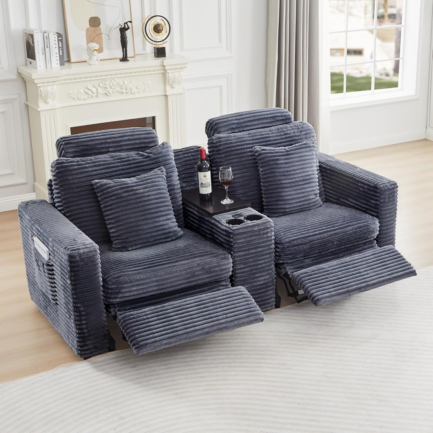 LEVNARY Modular Sofa Armrest Set of 2 with Side Storage Pockets, Faux Rabbit Fur Upholstered Arm Panels, Compatible with Modular Recliner System (Gray)