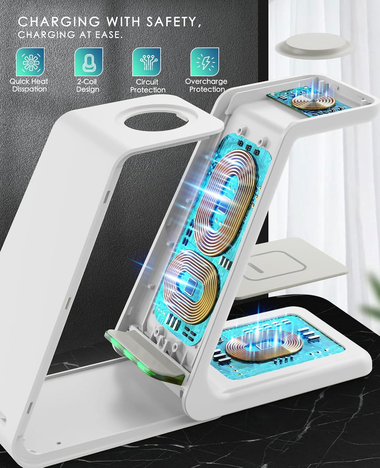 3 in 1 Wireless Charging Station, 2025 Upgraded Fast Desk Charger Station for iPhone 17 16 15 14 13 12 Pro Max Plus, Charger Stand for Apple Watch 11 10 9 8 7 6 5 4 3 2 Ultra SE, Airpods 4 3 2 Pro
