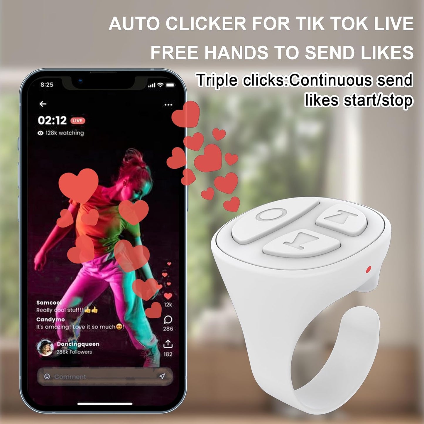 Tiktok Scrolling Ring for iPhone, Bluetooth Camera Remote Control, Remote Control for TIK Tok Scrolling Ring for iPhone, Android (White)