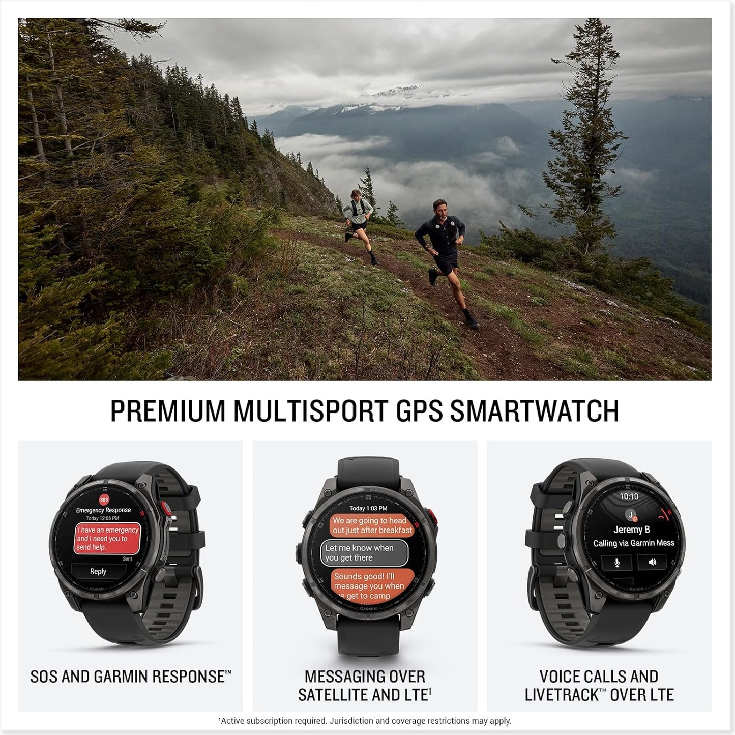 Garmin fēnix® 8 Pro, 47mm, AMOLED Display, Premium Connected Multisport GPS Smartwatch, inReach® Technology, Sapphire, Carbon Gray DLC Titanium with Black/Pebble Gray Silicone Band