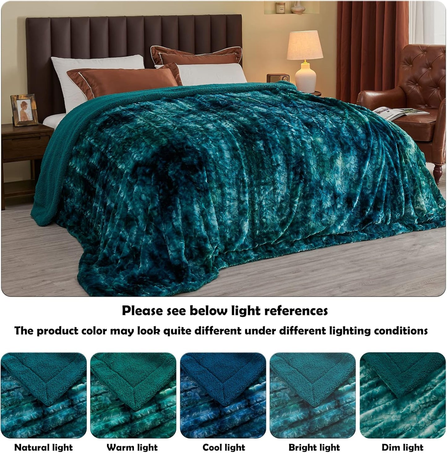 NEWCOSPLAY Super Soft Faux Fur Blanket Twin Size Tie-dye Dark Teal Sherpa Fuzzy Plush Warm Blanket for Sofa Bed (Tie-dye Dark Teal, Twin(60"x80"))
