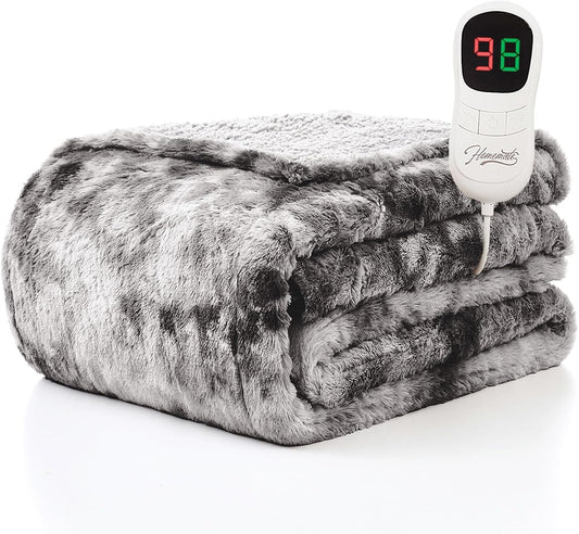 Homemate Electric Heated Blanket Twin Size - 62"x84" Heating Blanket Twin Size 1/2/4/6/8 Hours Auto-Off 10 Heat Level Over-Heat Protection Luxury Faux Fur Sherpa ETL Certification