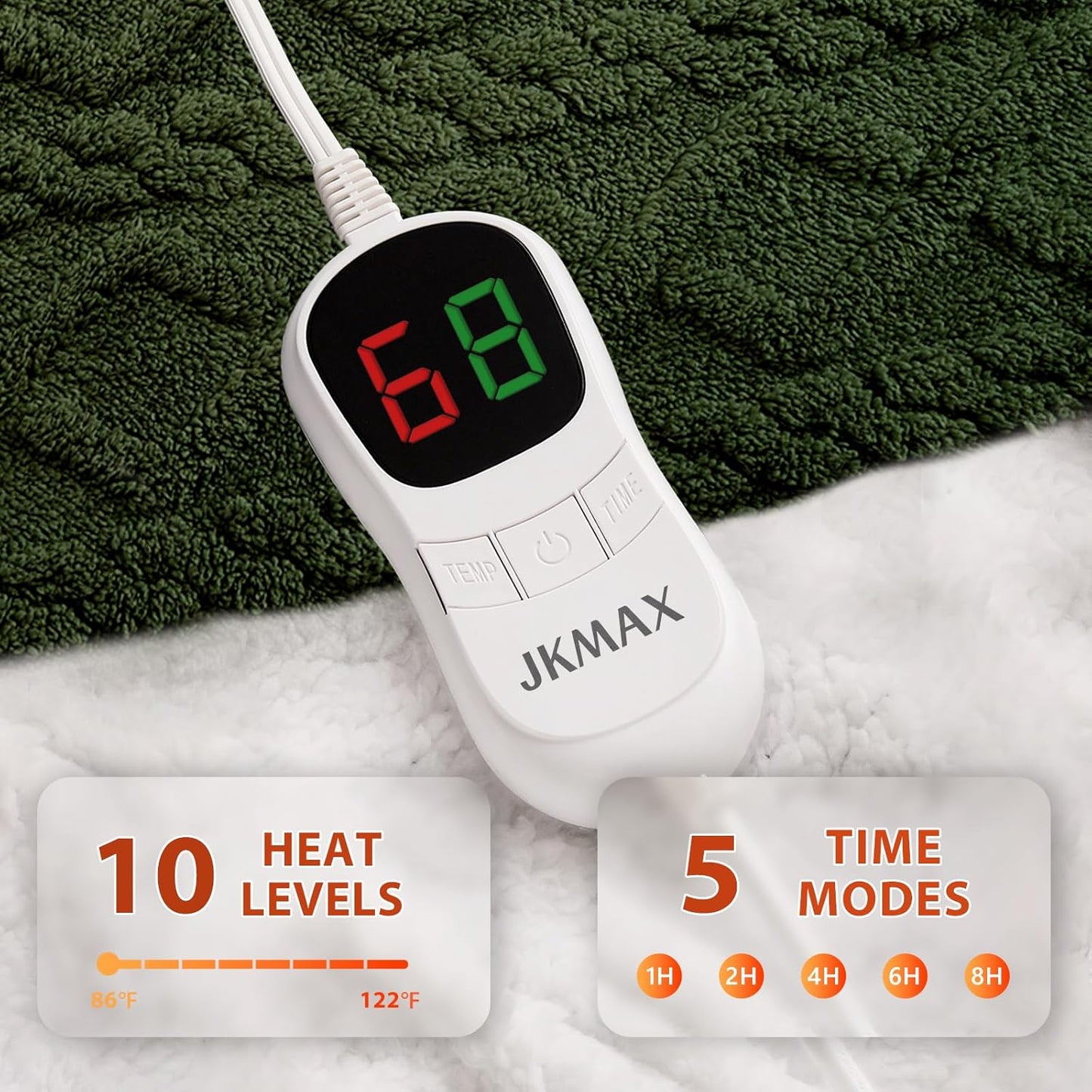 Heated Electric Blanket King Size-100"x90" Heating Blanket with 10 Heating Levels & 5 Time Settings Over-Heat Protection，Winter Warmer for Adults with ETL Certification（Green）